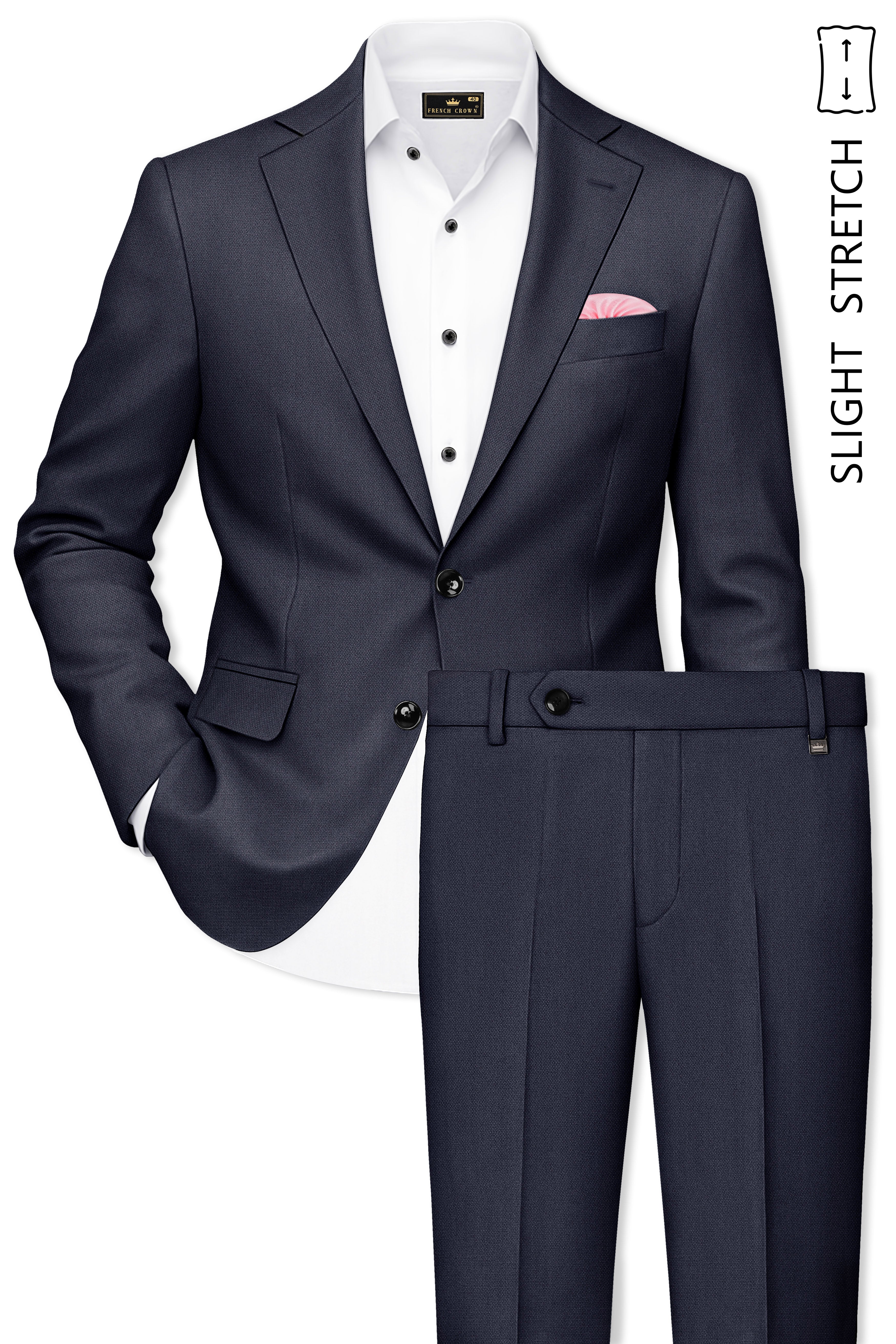 Obsidian-Paynes Gray Diamond Textured Wool Rich Slight Stretch Single Breasted Suit