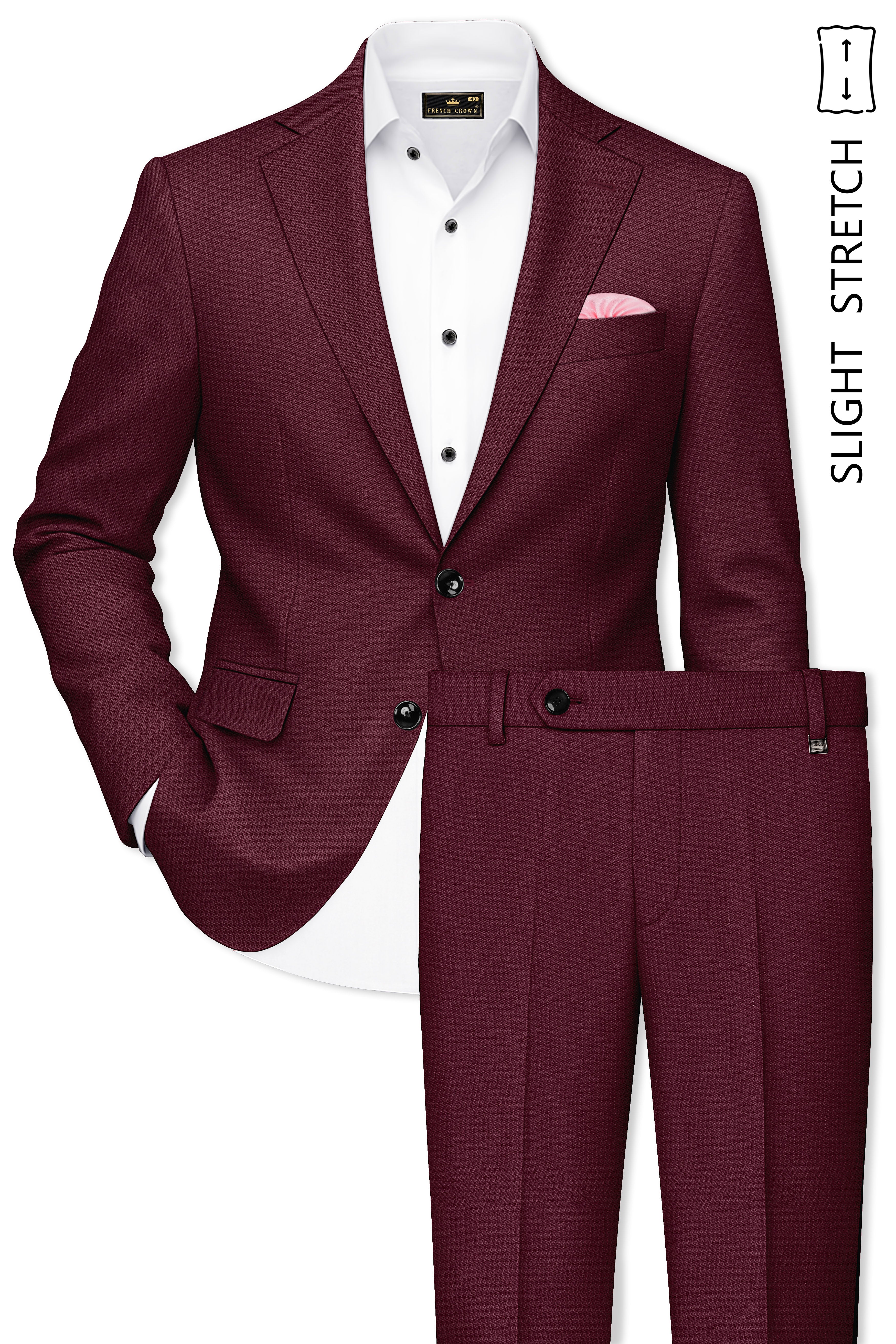 Imperial-Crater Maroon Diamond Textured Wool Rich Slight Stretch Single Breasted Suit