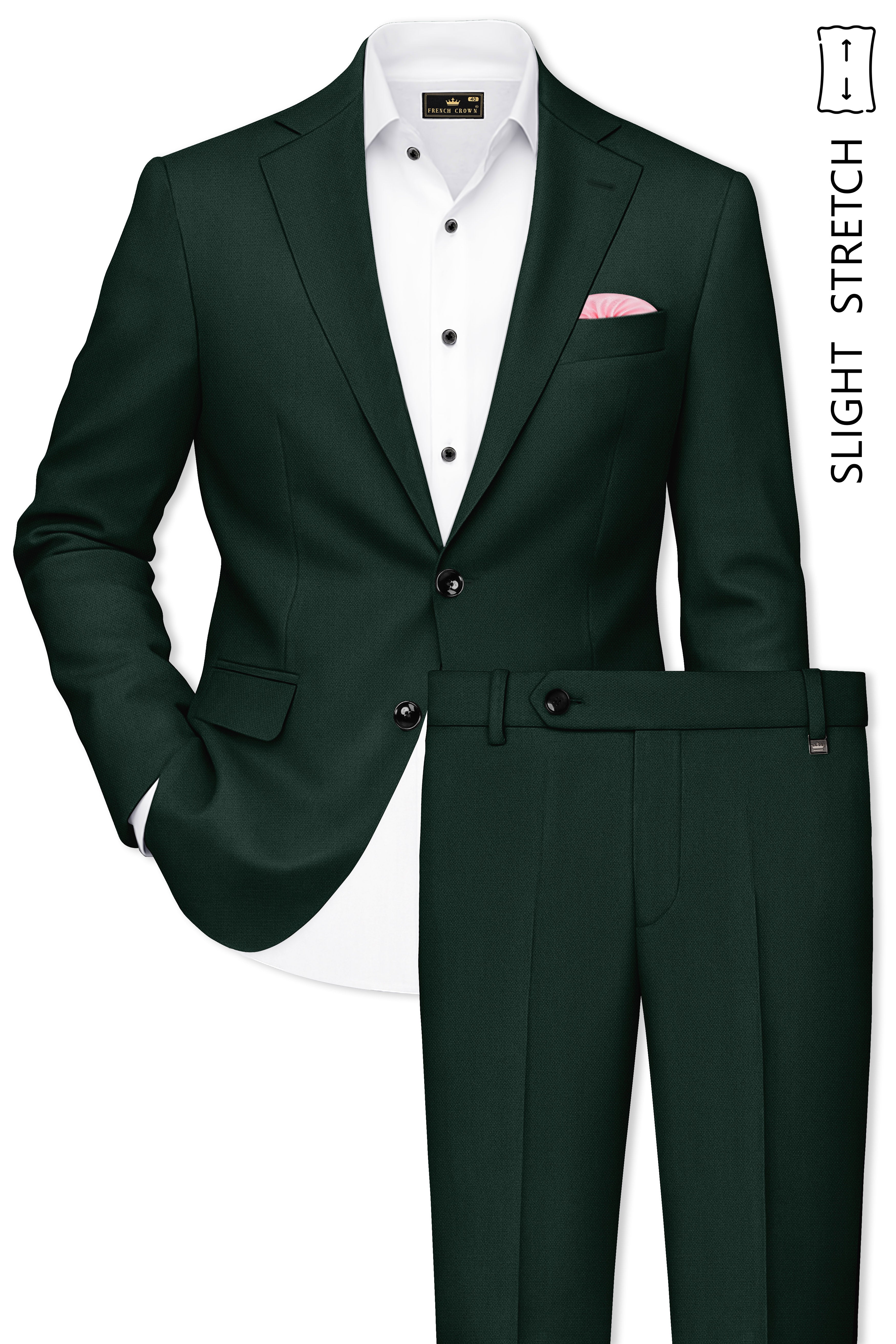 Noble-Phthalo Green Diamond Textured Wool Rich Slight Stretch Single Breasted Suit