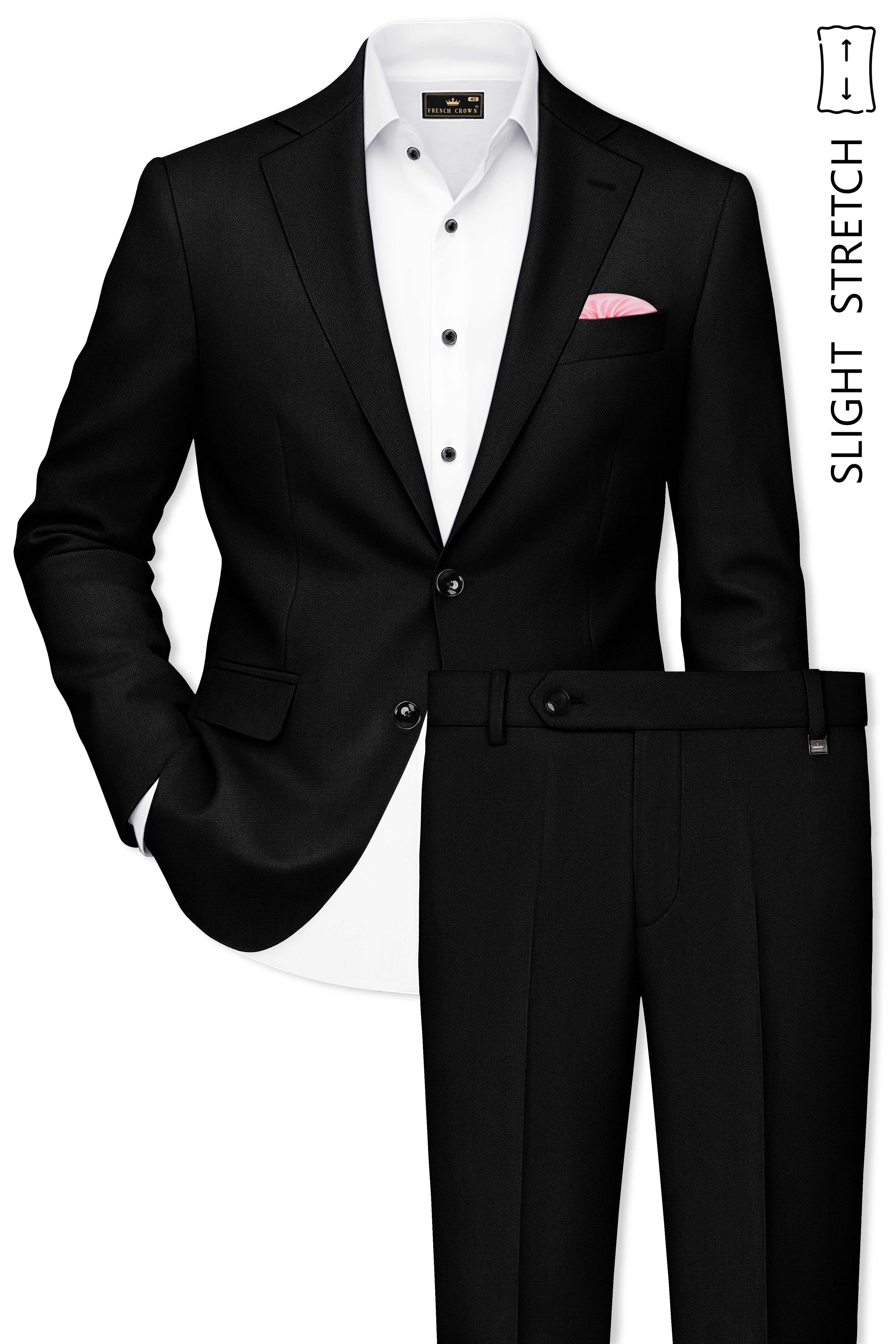 Regal-Jade Black Diamond Textured Wool Rich Slight Stretch Single Breasted Suit