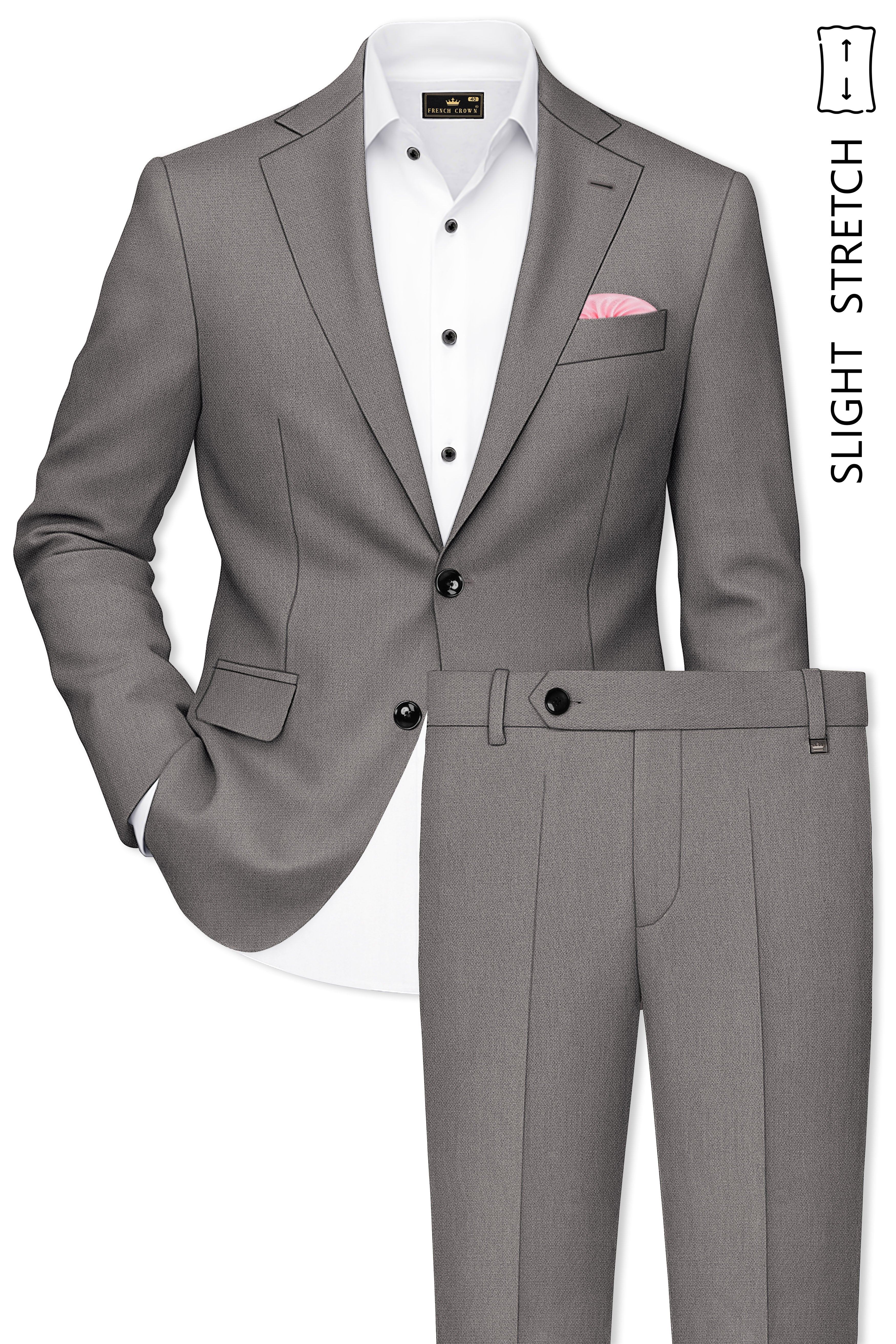 Sterling-Ironside Gray Diamond Textured Wool Rich Slight Stretch Single Breasted Suit