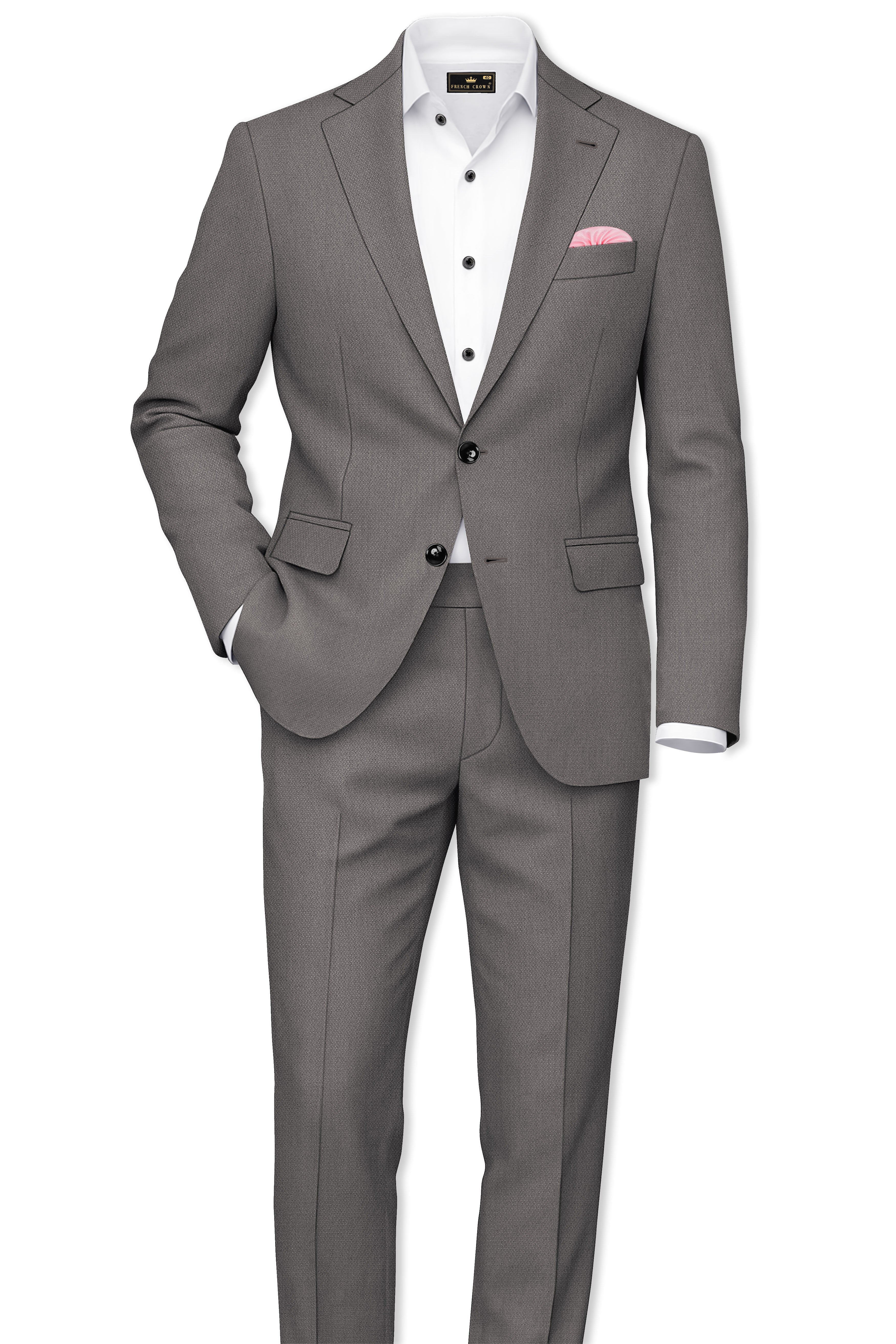 Sterling-Ironside Gray Diamond Textured Wool Rich Slight Stretch Single Breasted Suit