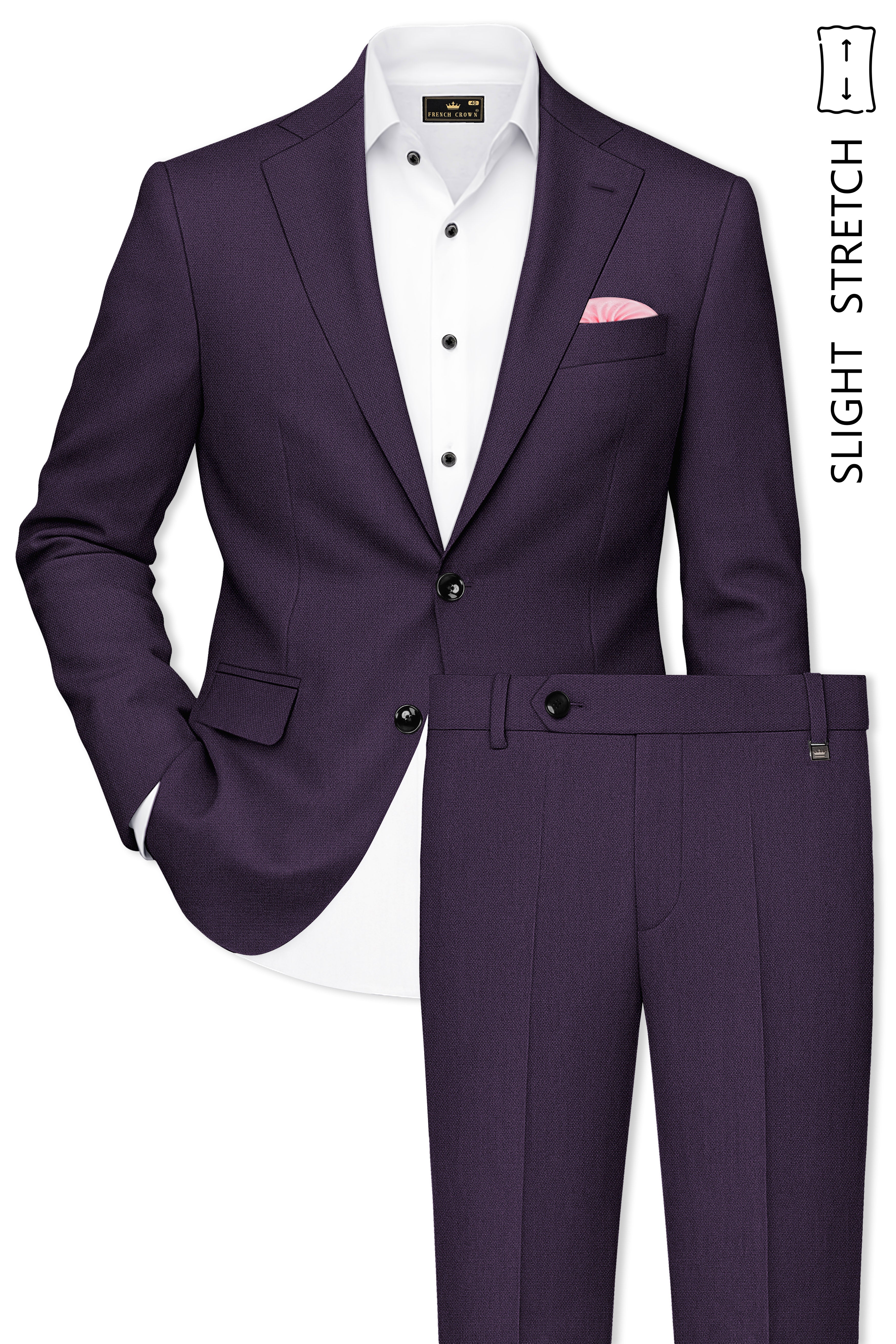 Opulent-Bastille Purple Diamond Textured Wool Rich Slight Stretch Single Breasted Suit