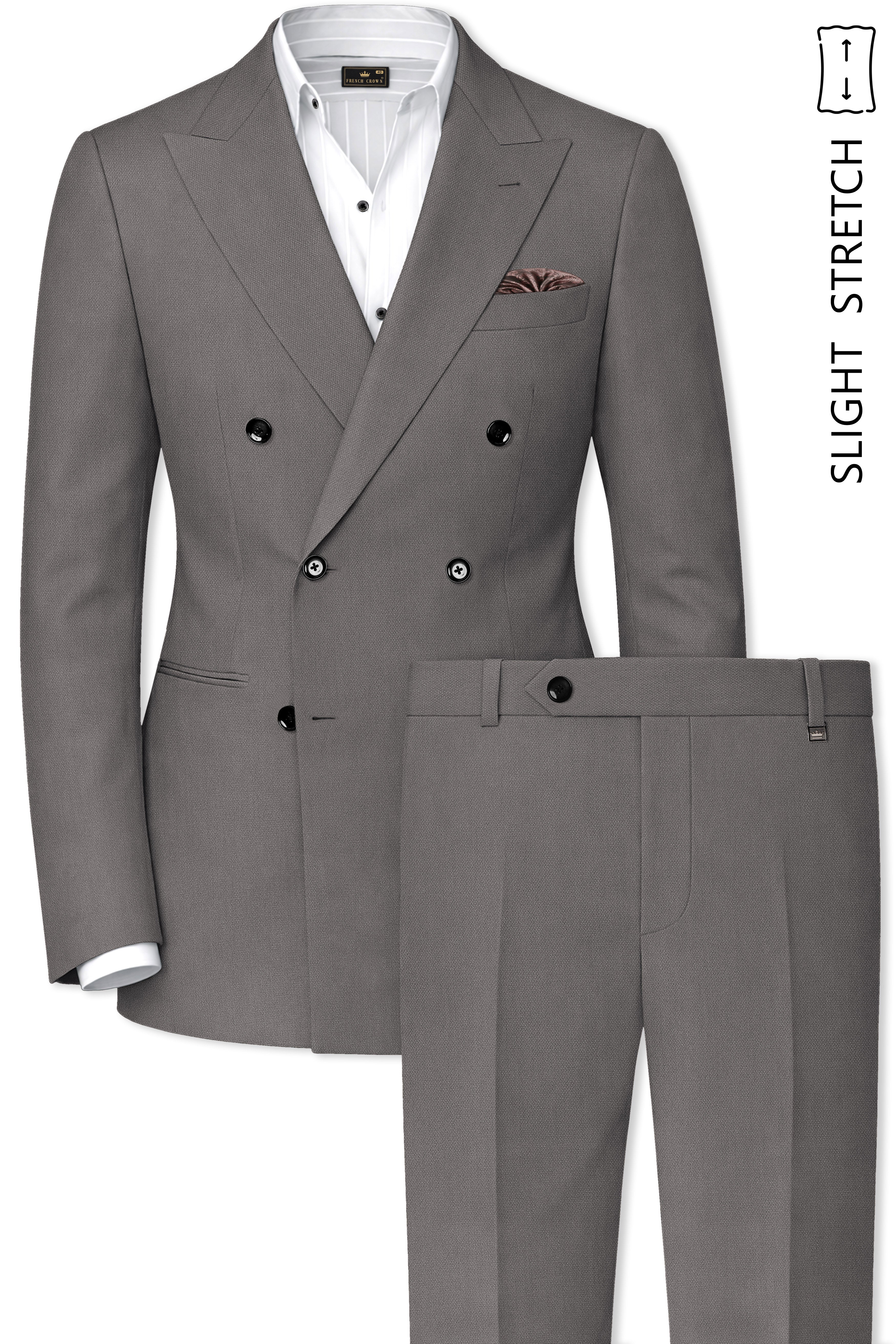 Sterling-Ironside Gray Diamond Textured Wool Rich Slight Stretch Double Breasted Suit