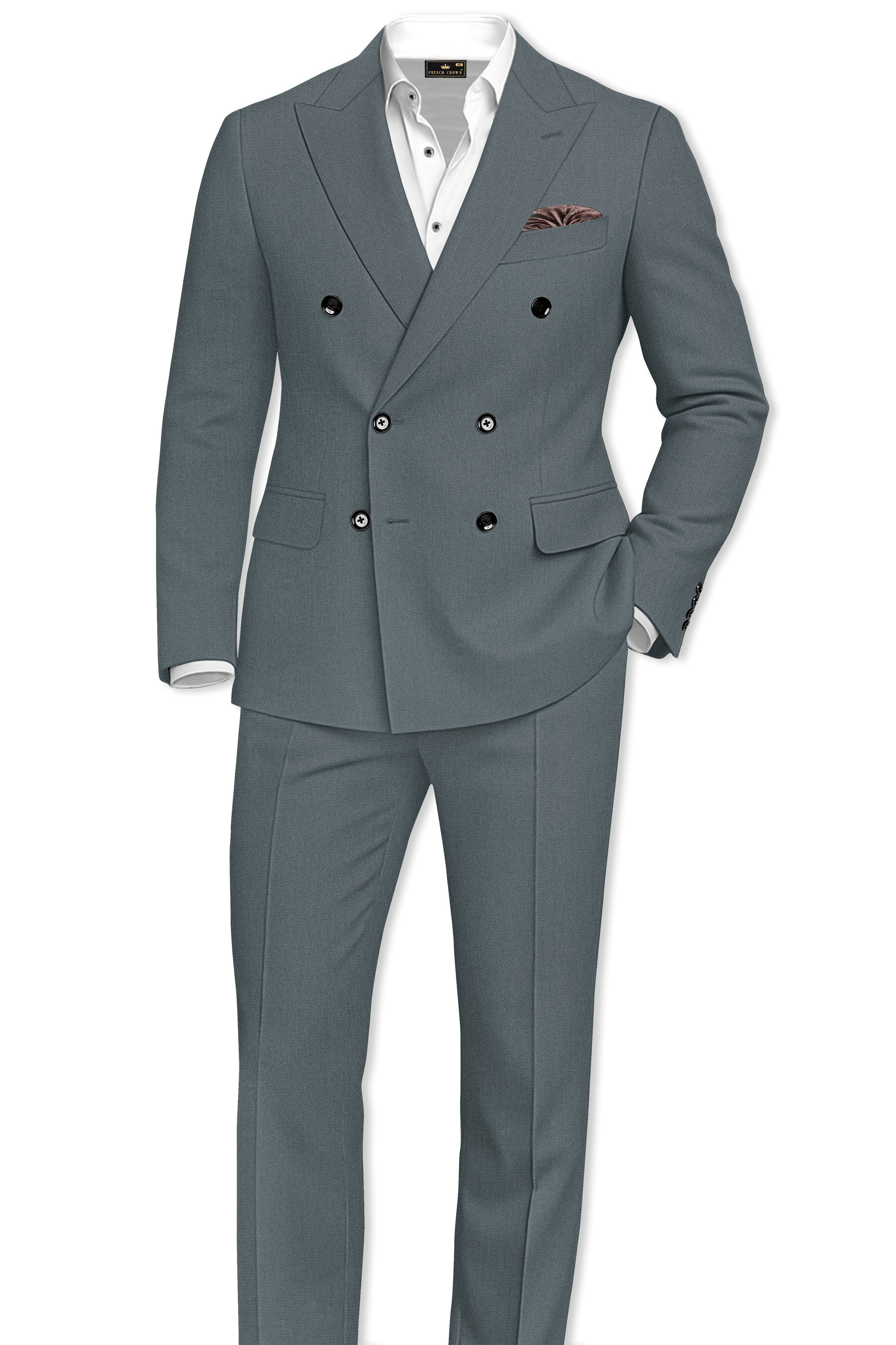 Aurelian-Scarpa Green Diamond Textured Wool Rich Slight Stretch Double Breasted Suit