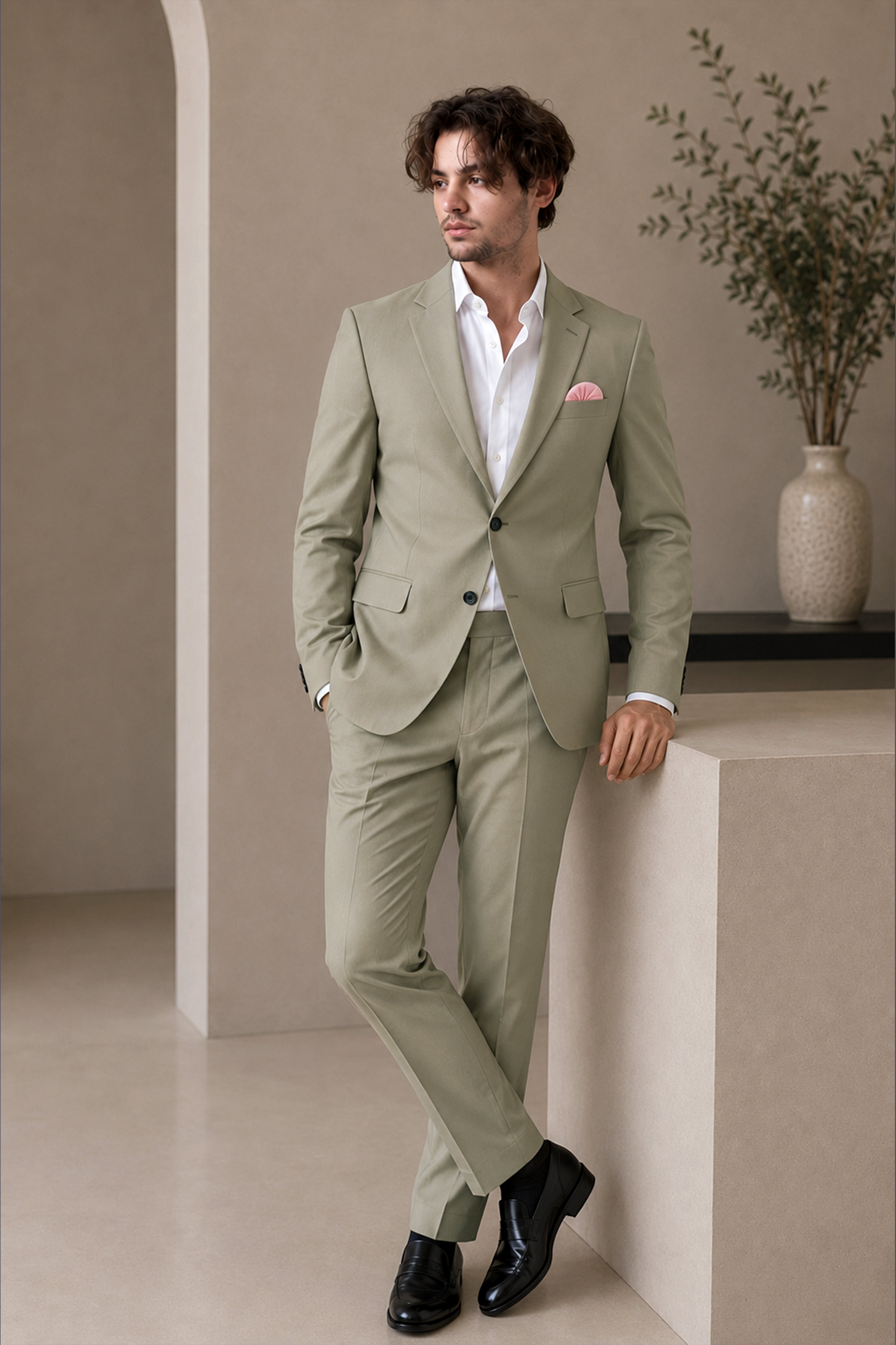 Loden-Korean Kokoda Green 4-Way Stretch Wrinkle-Free Wool Rich Single Breasted Suit