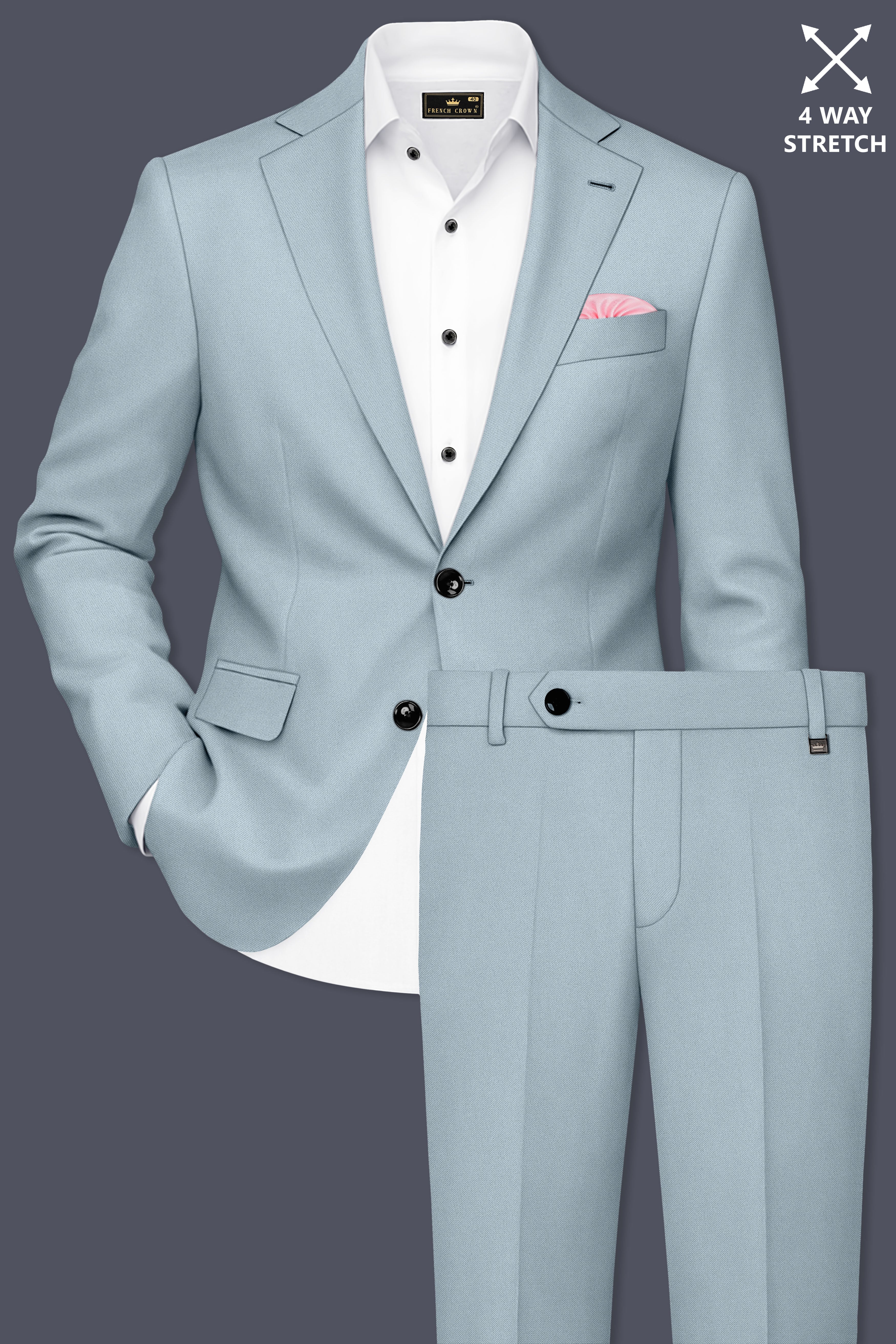 Pewter-Korean Chateau gray 4-Way Stretch Wrinkle-Free Wool Rich Single Breasted Suit