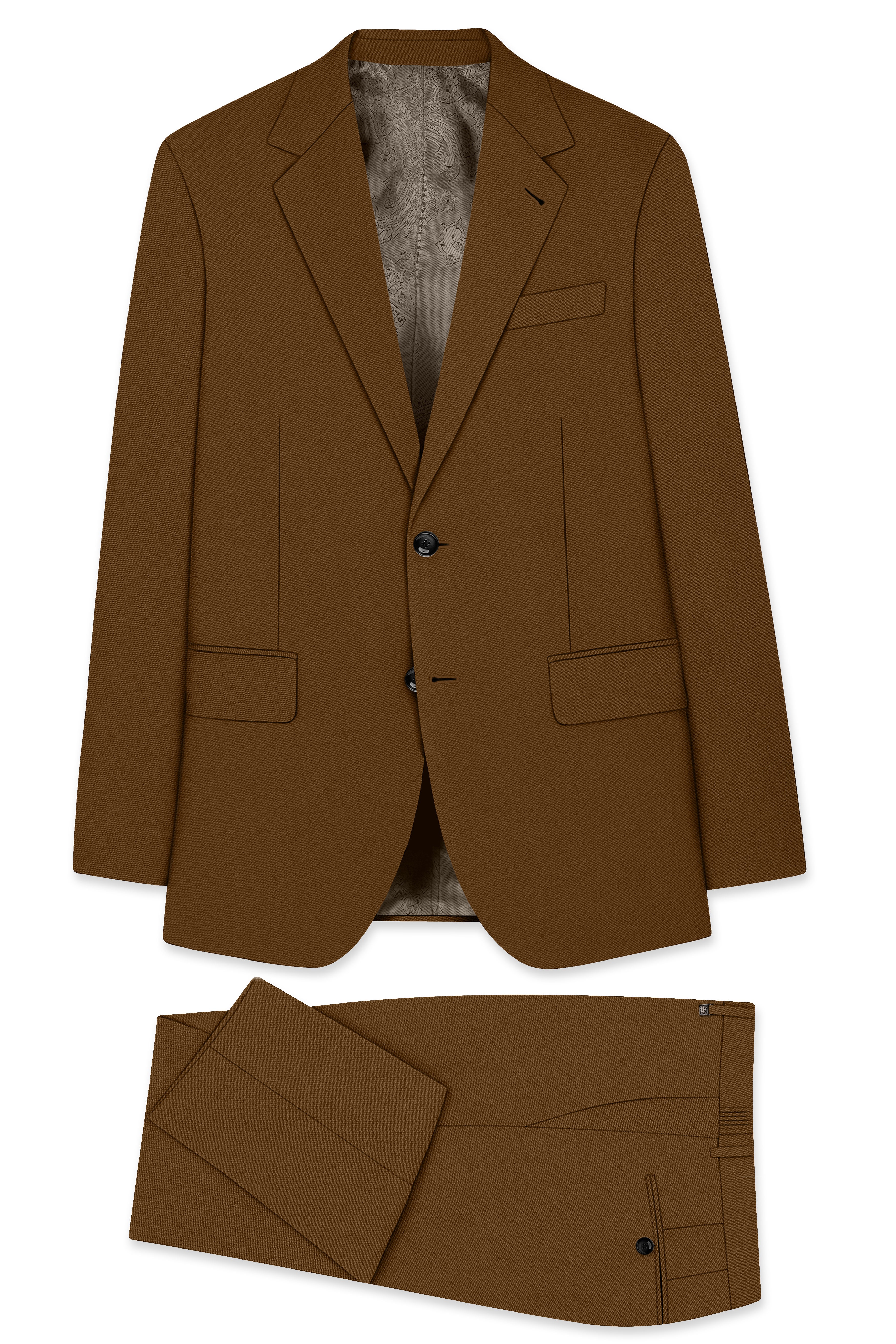 Sienna-Korean Derby Brown 4-Way Stretch Wrinkle-Free Wool Rich Single Breasted Suit