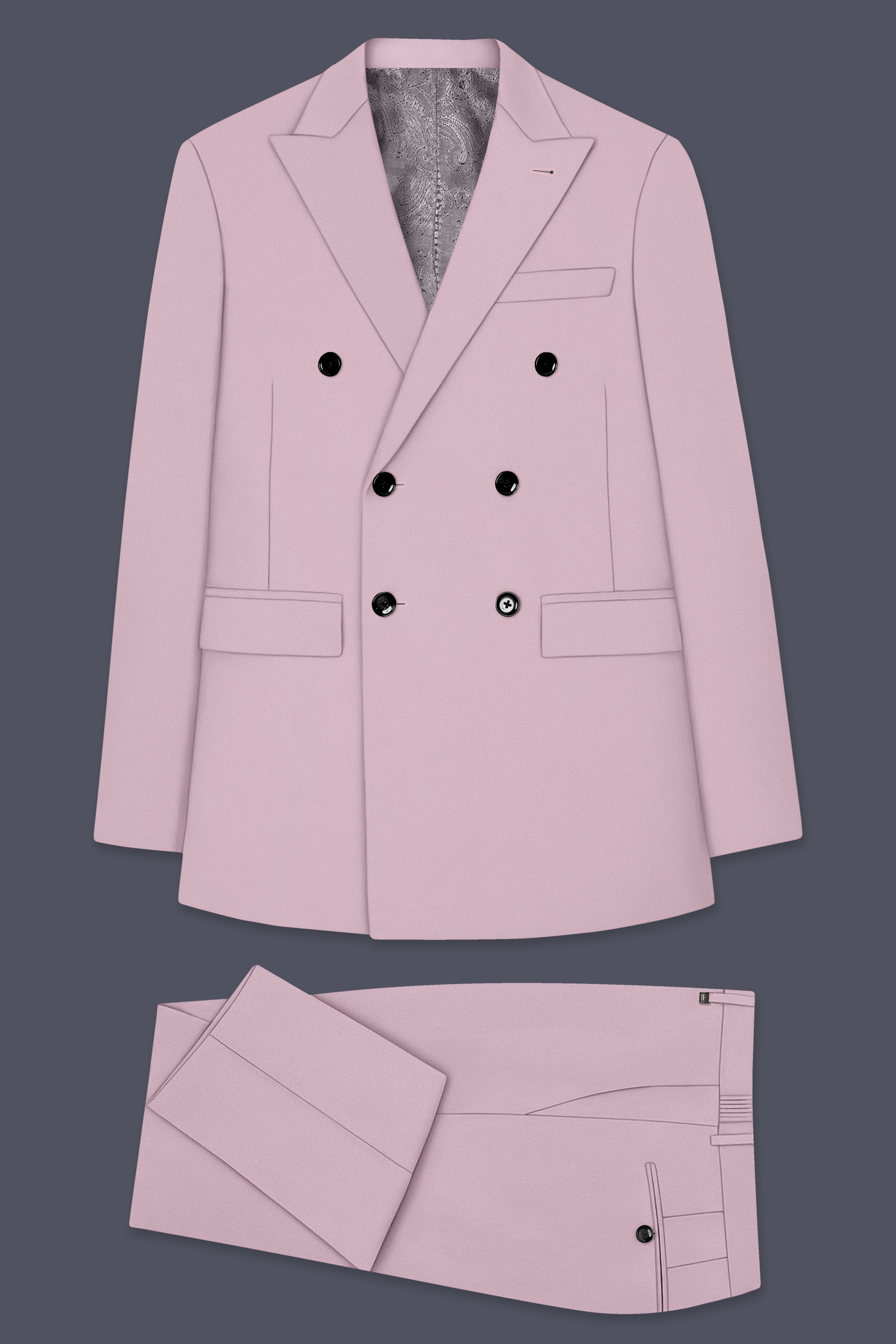 Allure-Korean Blossom Pink 4-Way Stretch Wrinkle-Free Wool Rich Double Breasted Suit