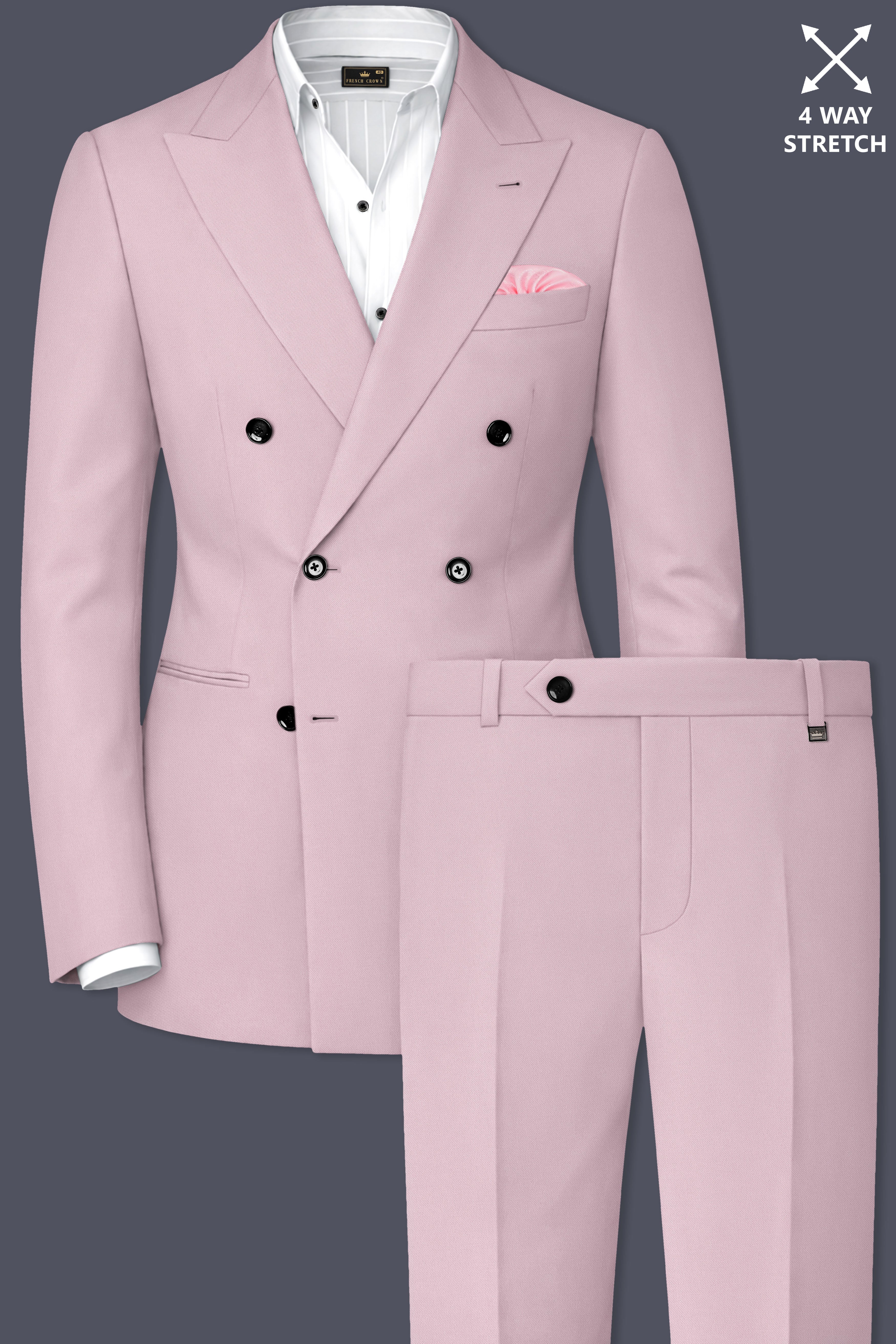 Allure-Korean Blossom Pink 4-Way Stretch Wrinkle-Free Wool Rich Double Breasted Suit