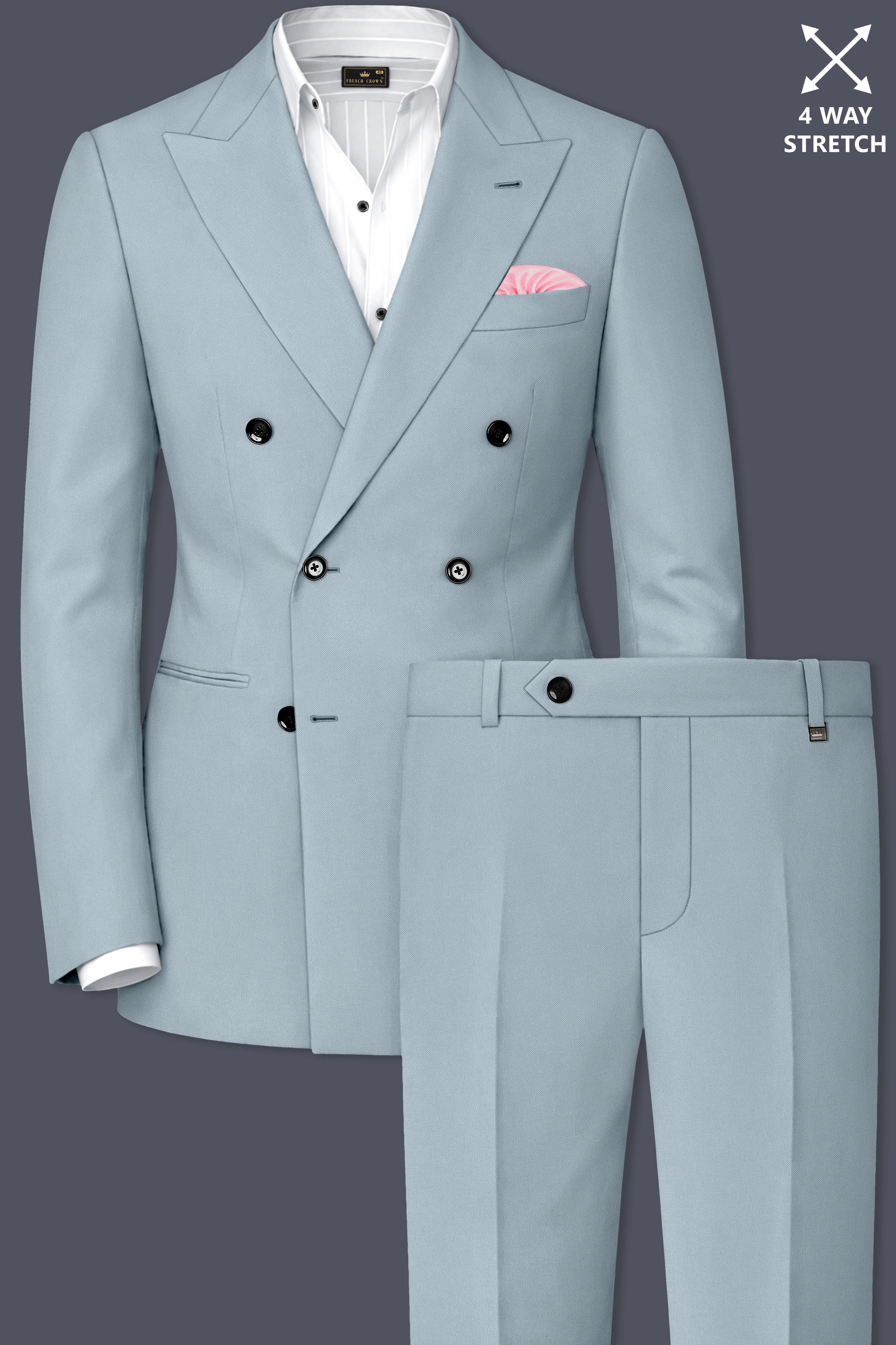 Pewter-Korean Chateau gray 4-Way Stretch Wrinkle-Free Wool Rich Double Breasted Suit