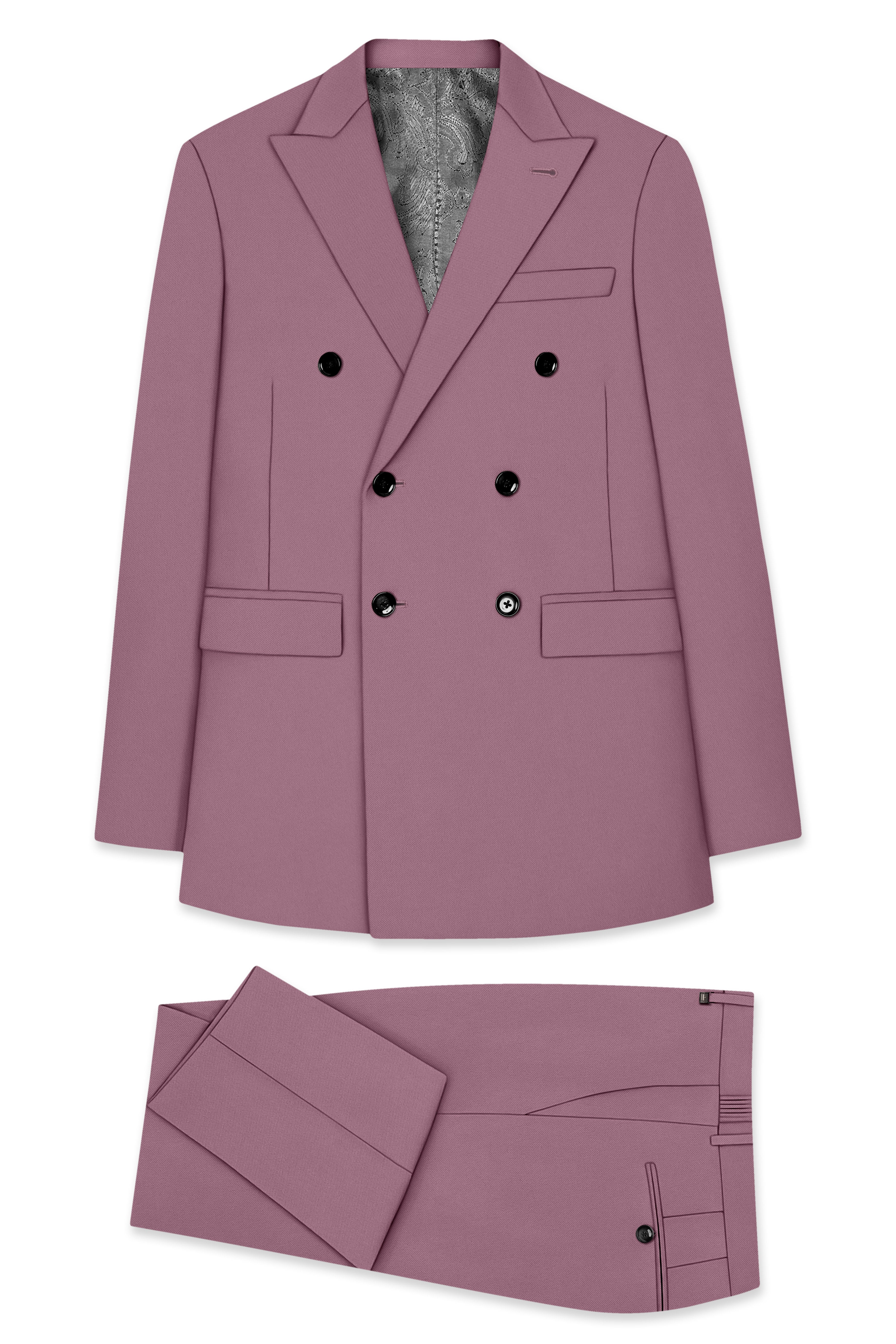 Rouge-Korean Opium Pink 4-Way Stretch Wrinkle-Free Wool Rich Double Breasted Suit