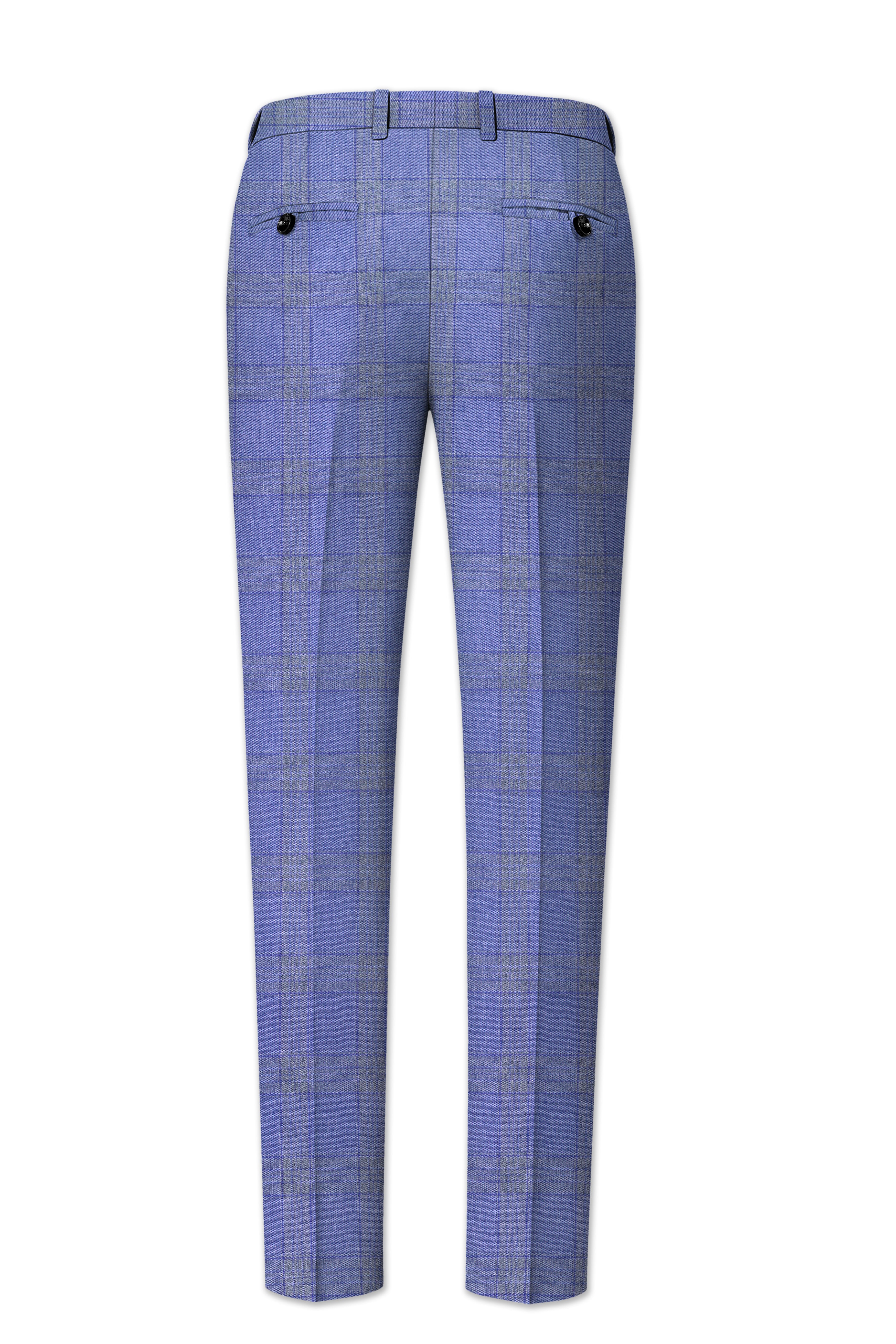 Cobalt-Scampi Blue Plaid Wool Rich Cross Placket Bandhgala Suit