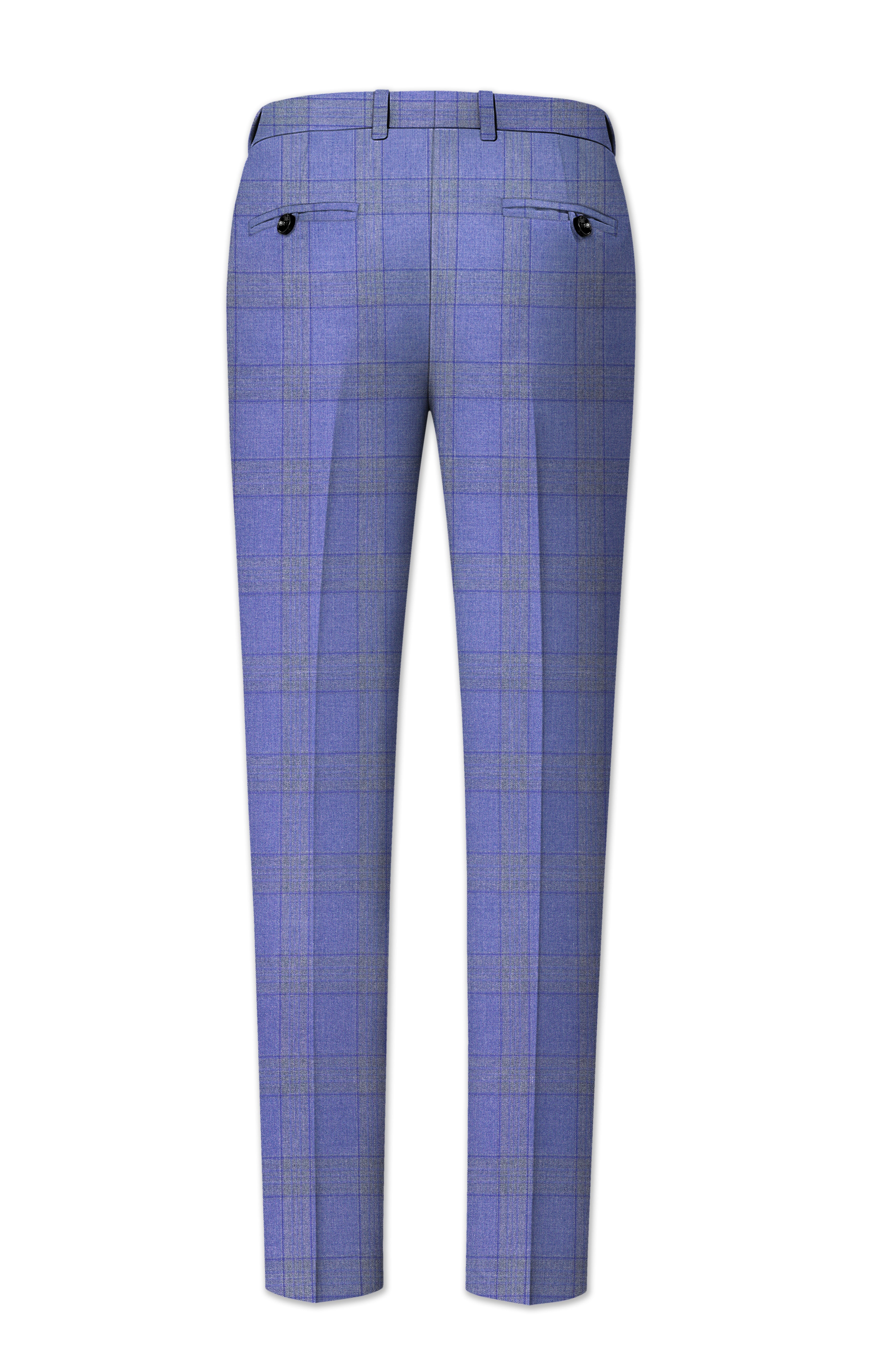 Cobalt-Scampi Blue Plaid Wool Rich Bandhgala Suit