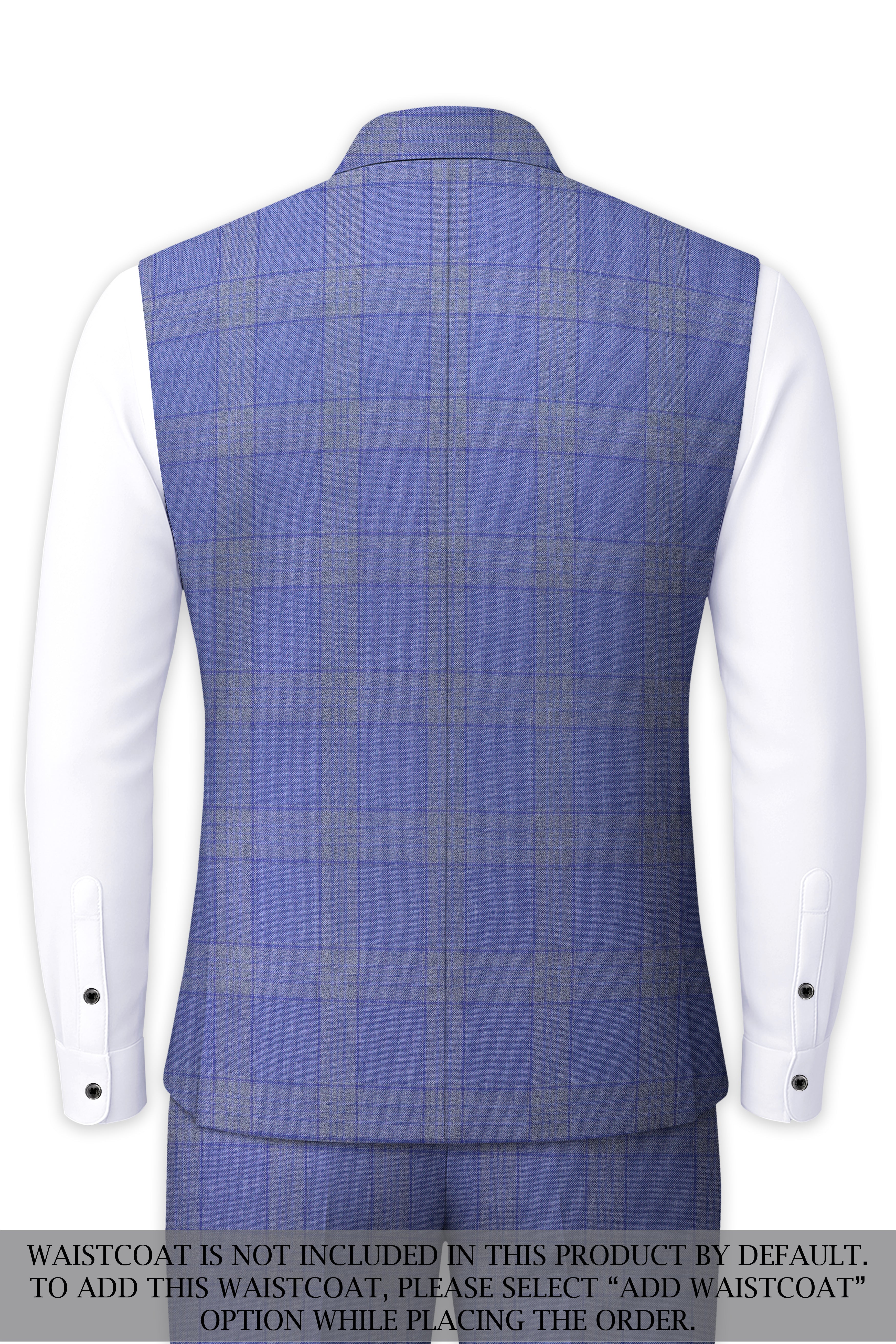 Cobalt-Scampi Blue Plaid Wool Rich Bandhgala Suit