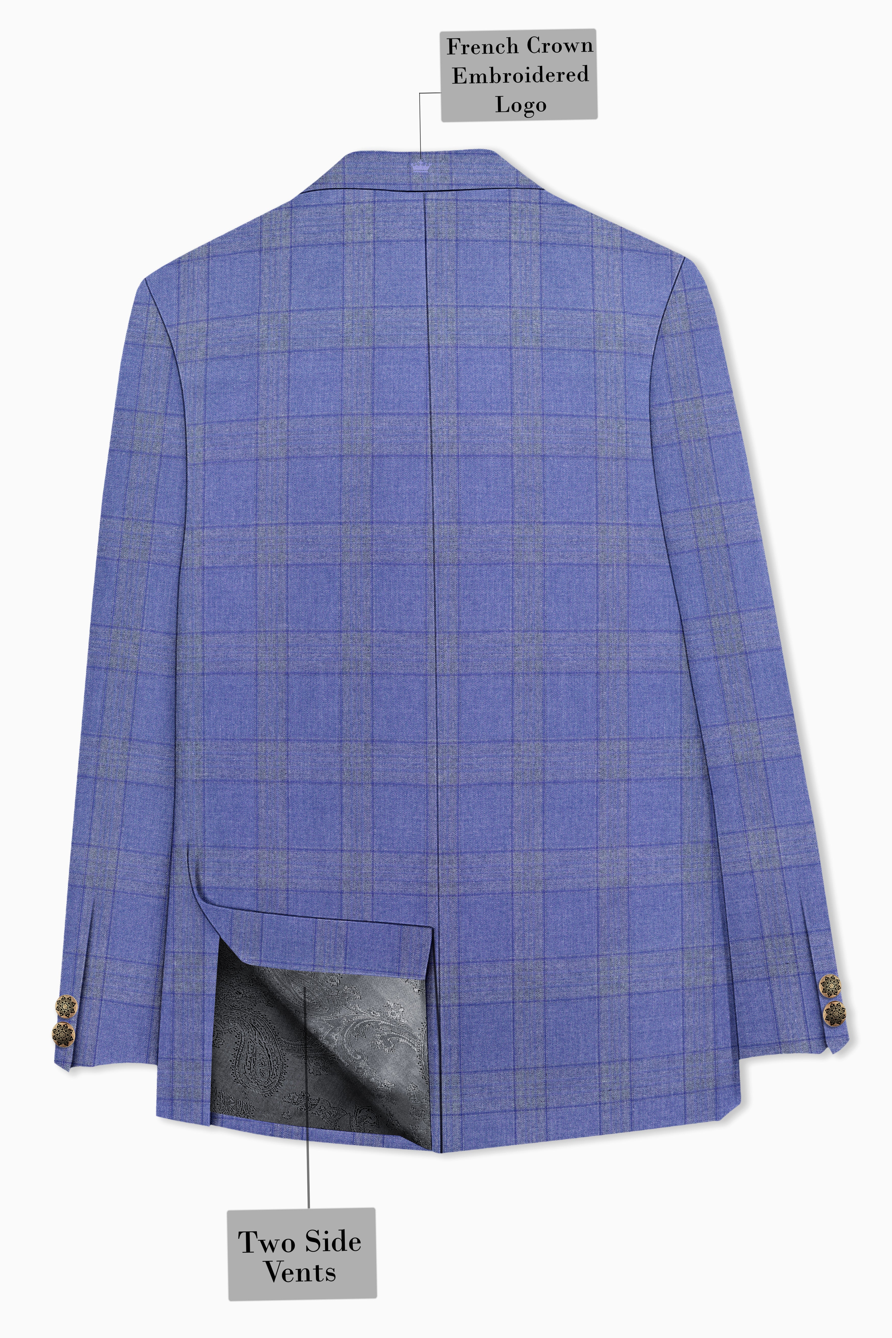 Cobalt-Scampi Blue Plaid Wool Rich Bandhgala Suit