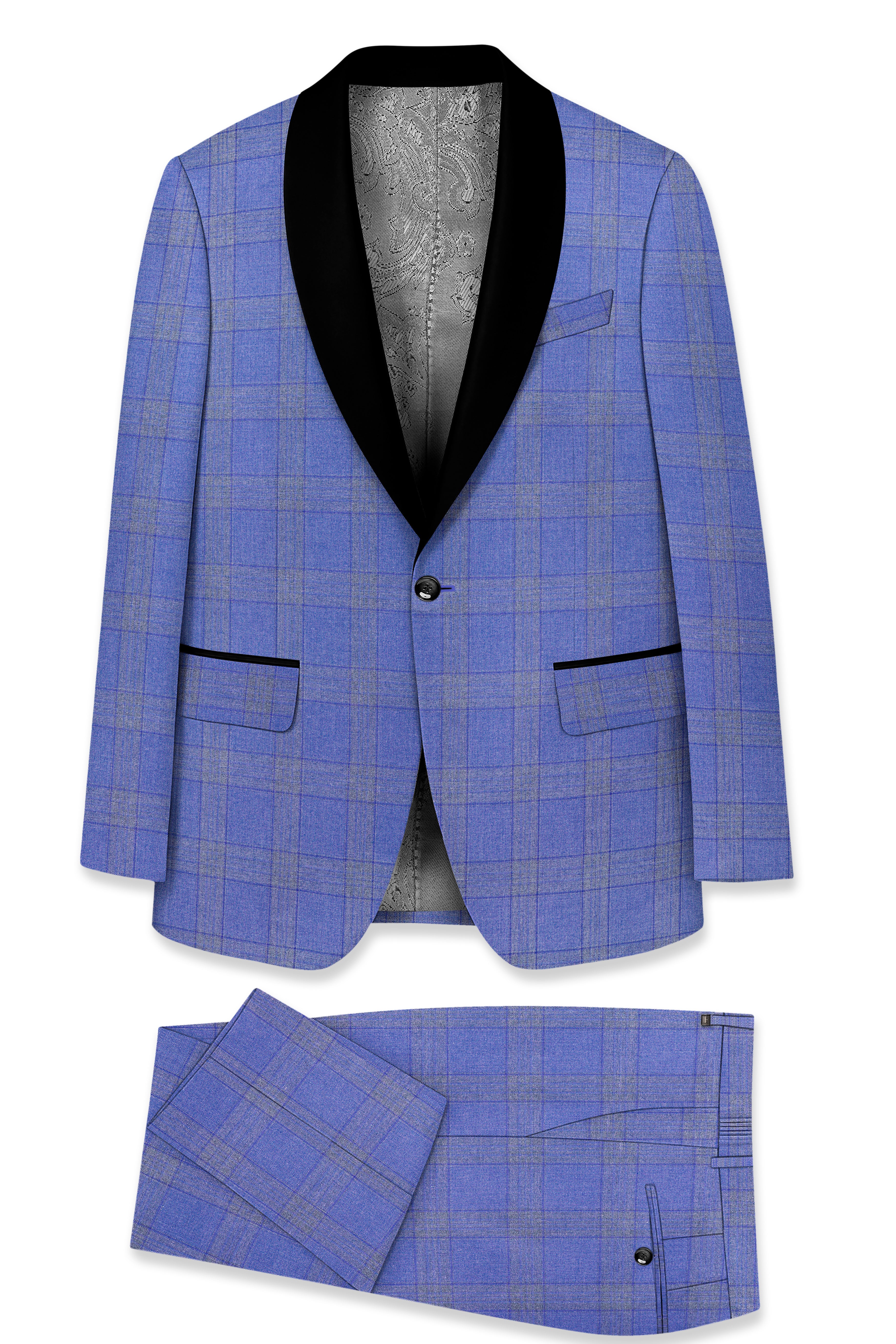 Cobalt-Scampi Blue Plaid Wool Rich Tuxedo Suit