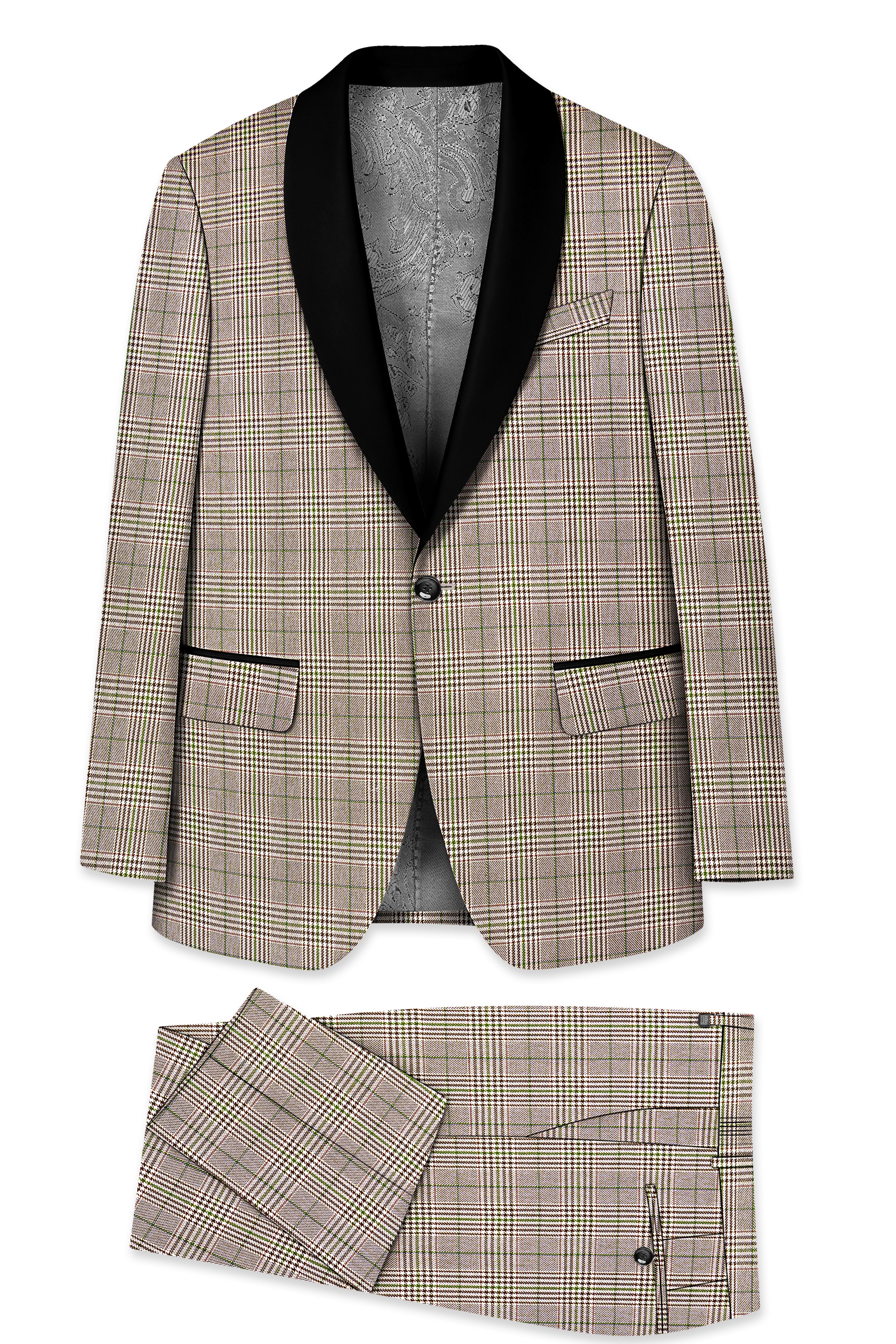 Nawab-Tundora Brown Plaid Wool Rich Tuxedo Suit