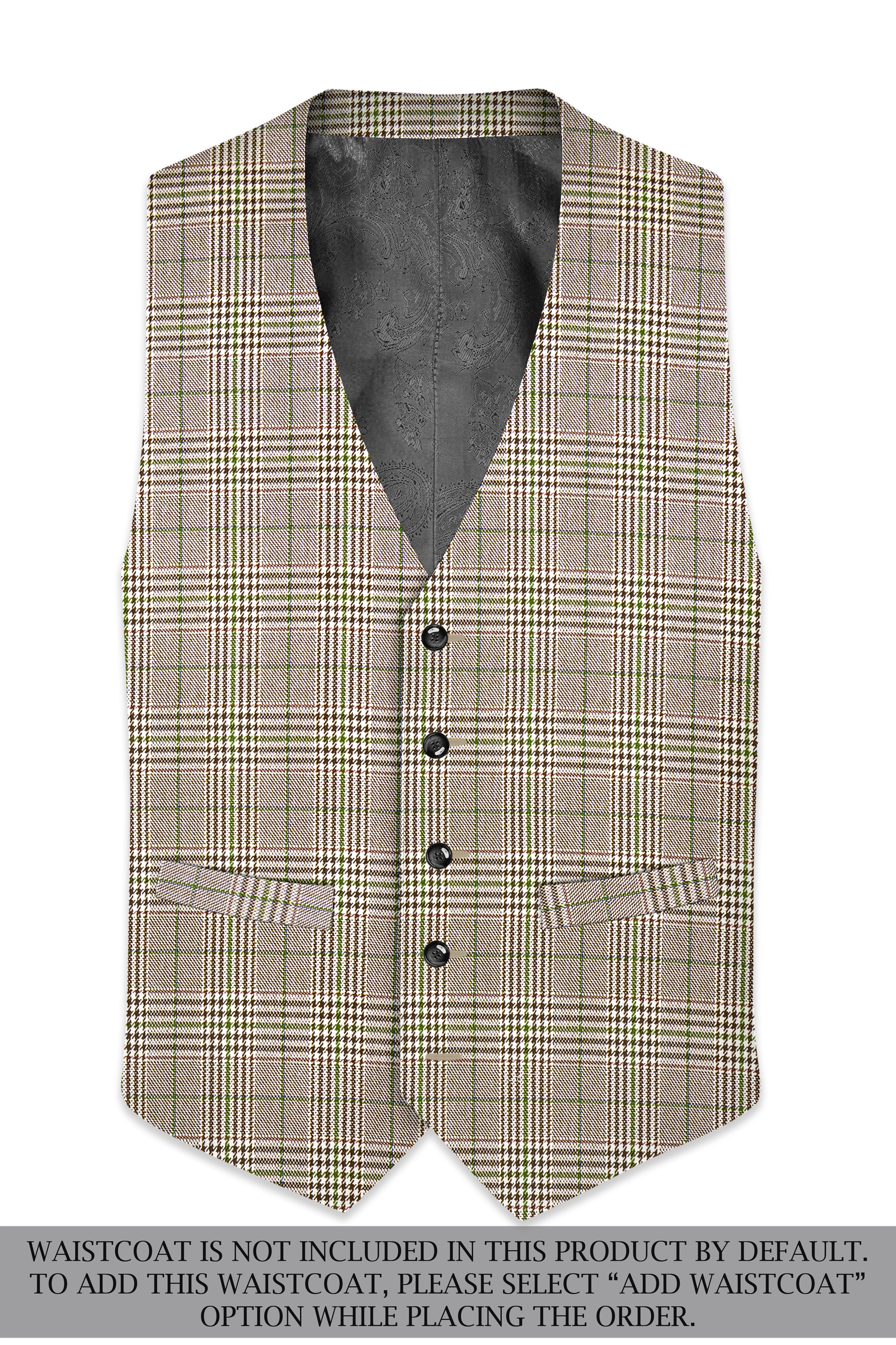 Nawab-Tundora Brown Plaid Wool Rich Peak Lapel Tuxedo Suit