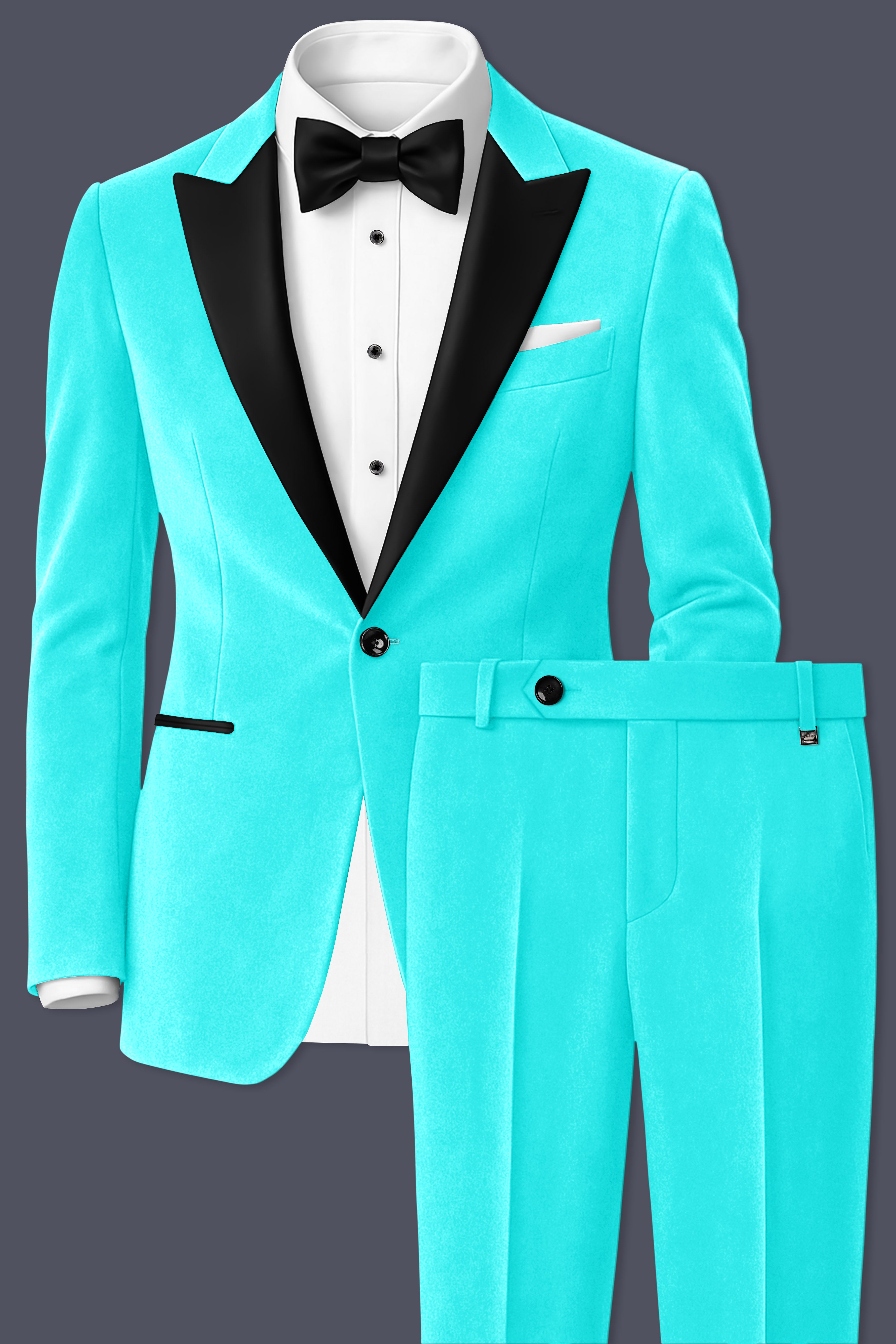 Sovereign-Turquoise Blue Velvet Peak Lapel Tuxedo Suit