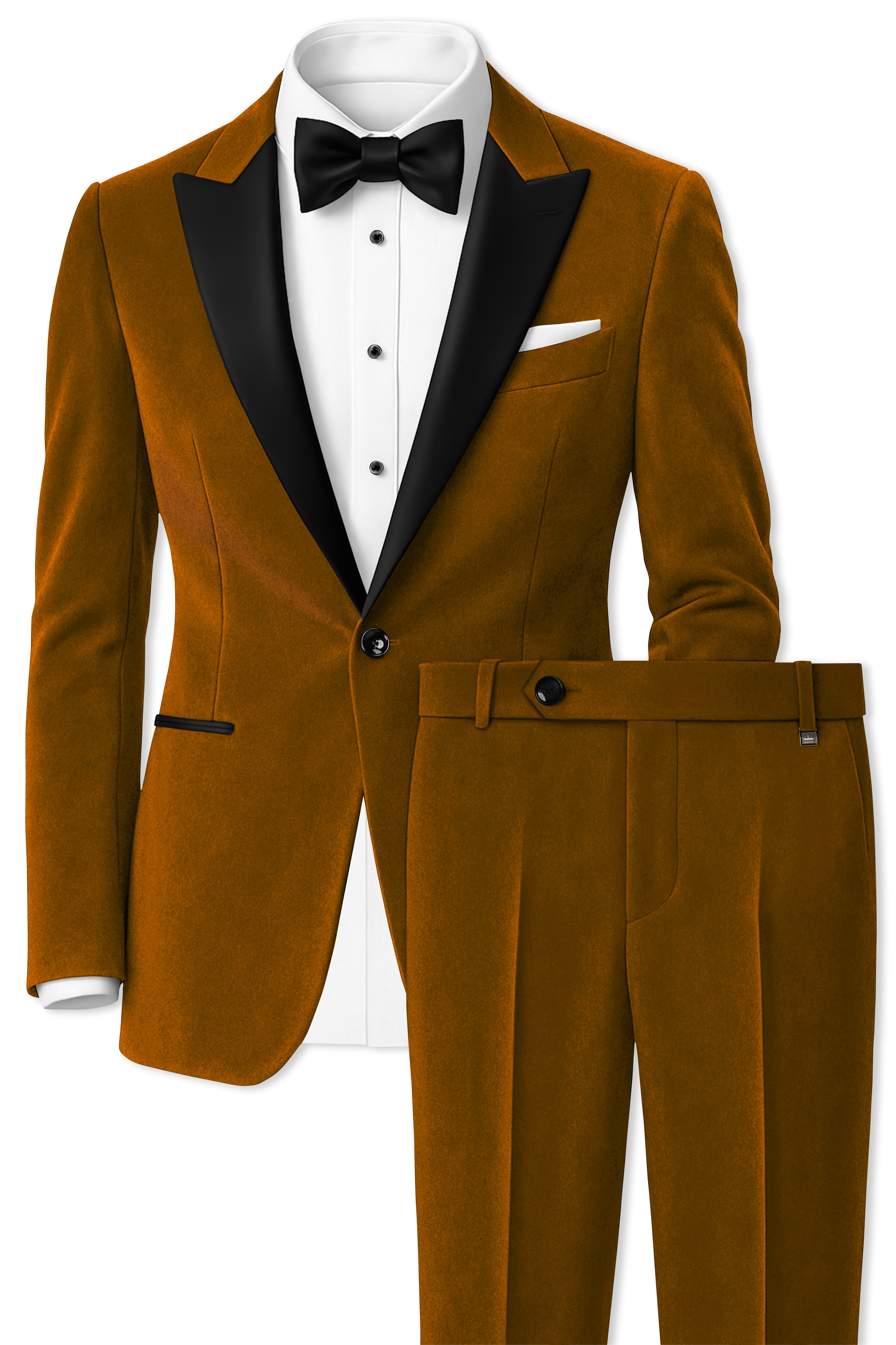 Cavaro-Saddle Brown Velvet Peak Lapel Tuxedo Suit