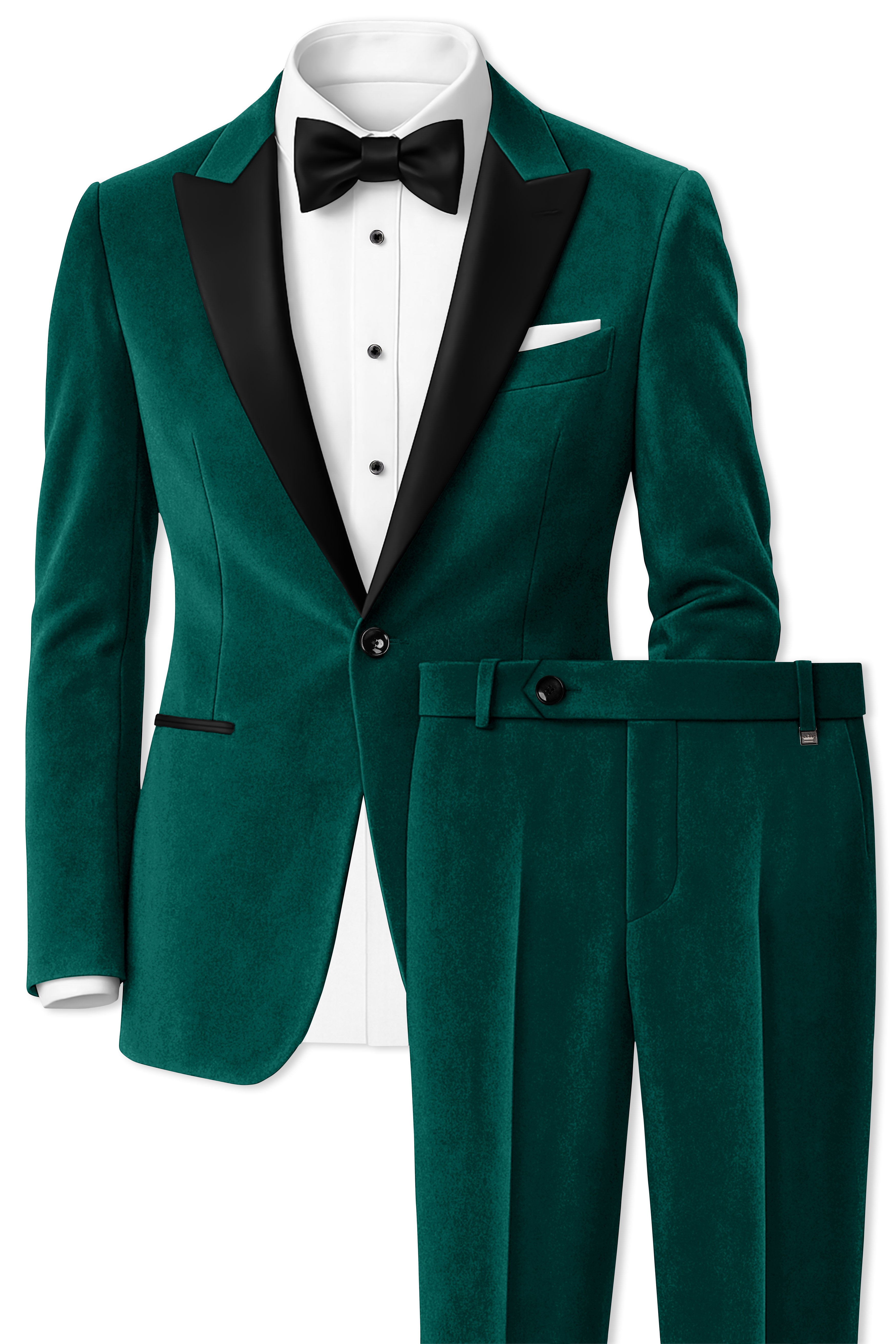 Lagoon-Teal Green Velvet Peak Lapel Tuxedo Suit