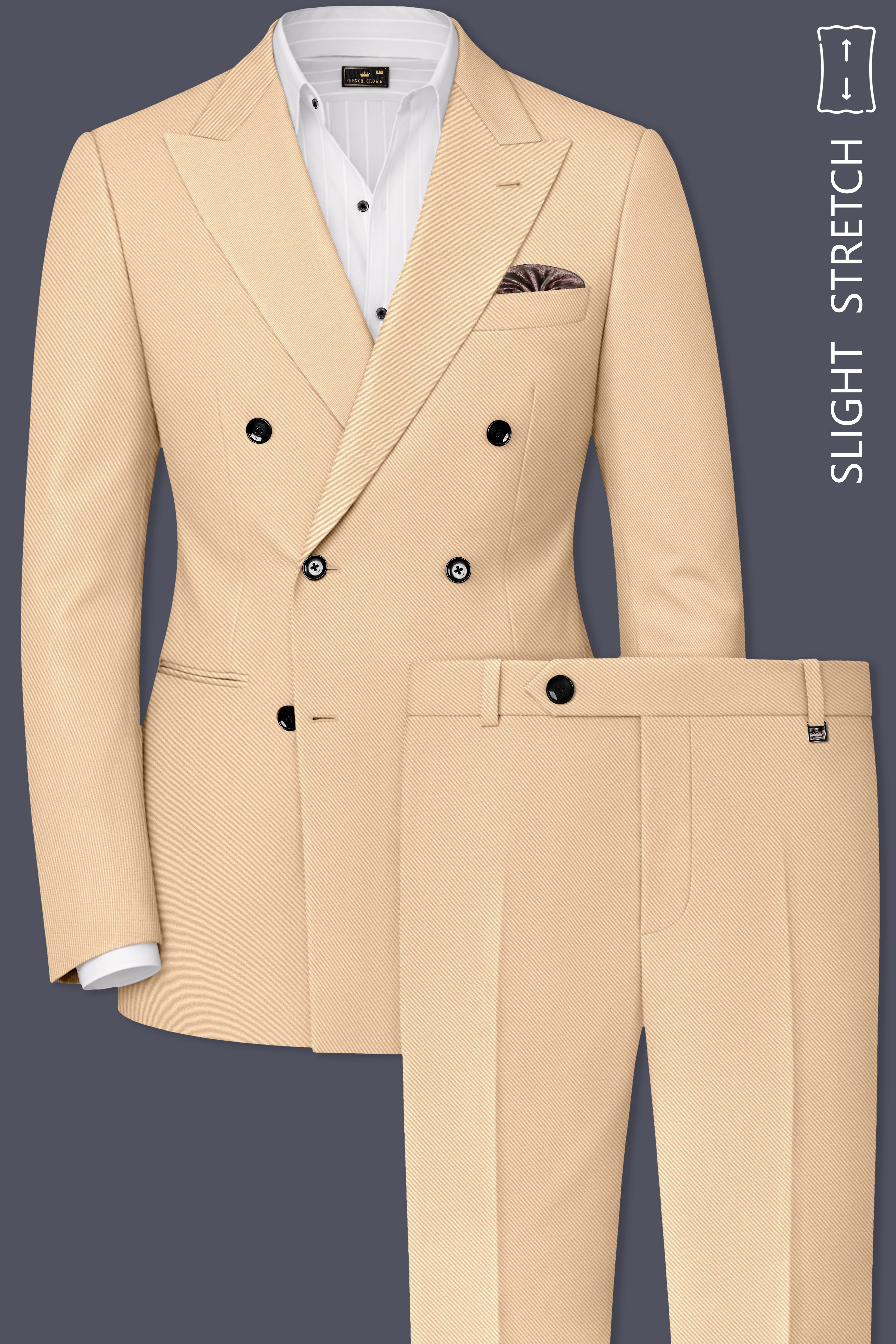 Ecru-Cashmere Cream Slight Stretch Subtle Sheen Poly-Viscose Double Breasted Suit