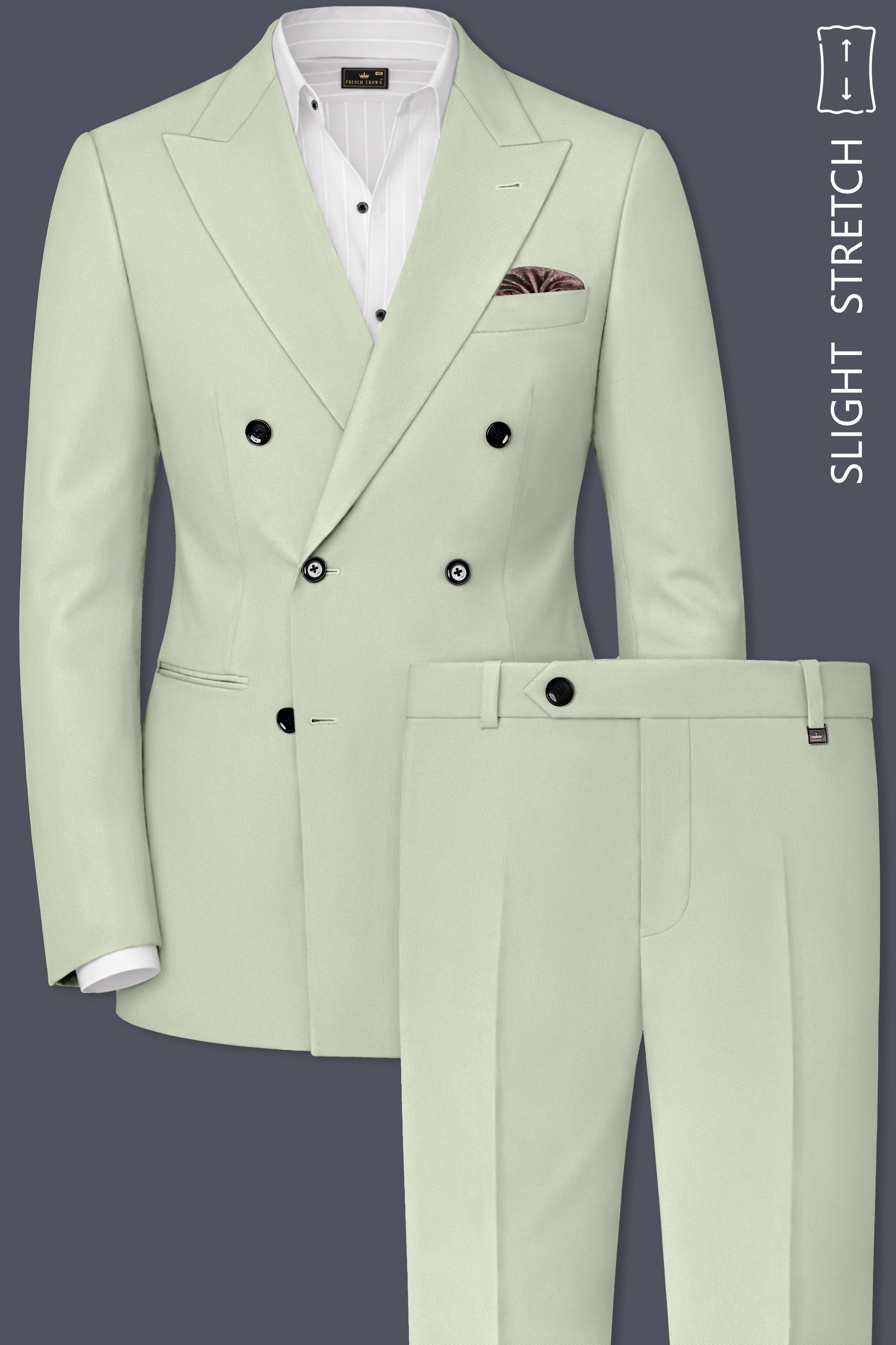 Breeze-Mint Green Slight Stretch Subtle Sheen Poly-Viscose Double Breasted Suit