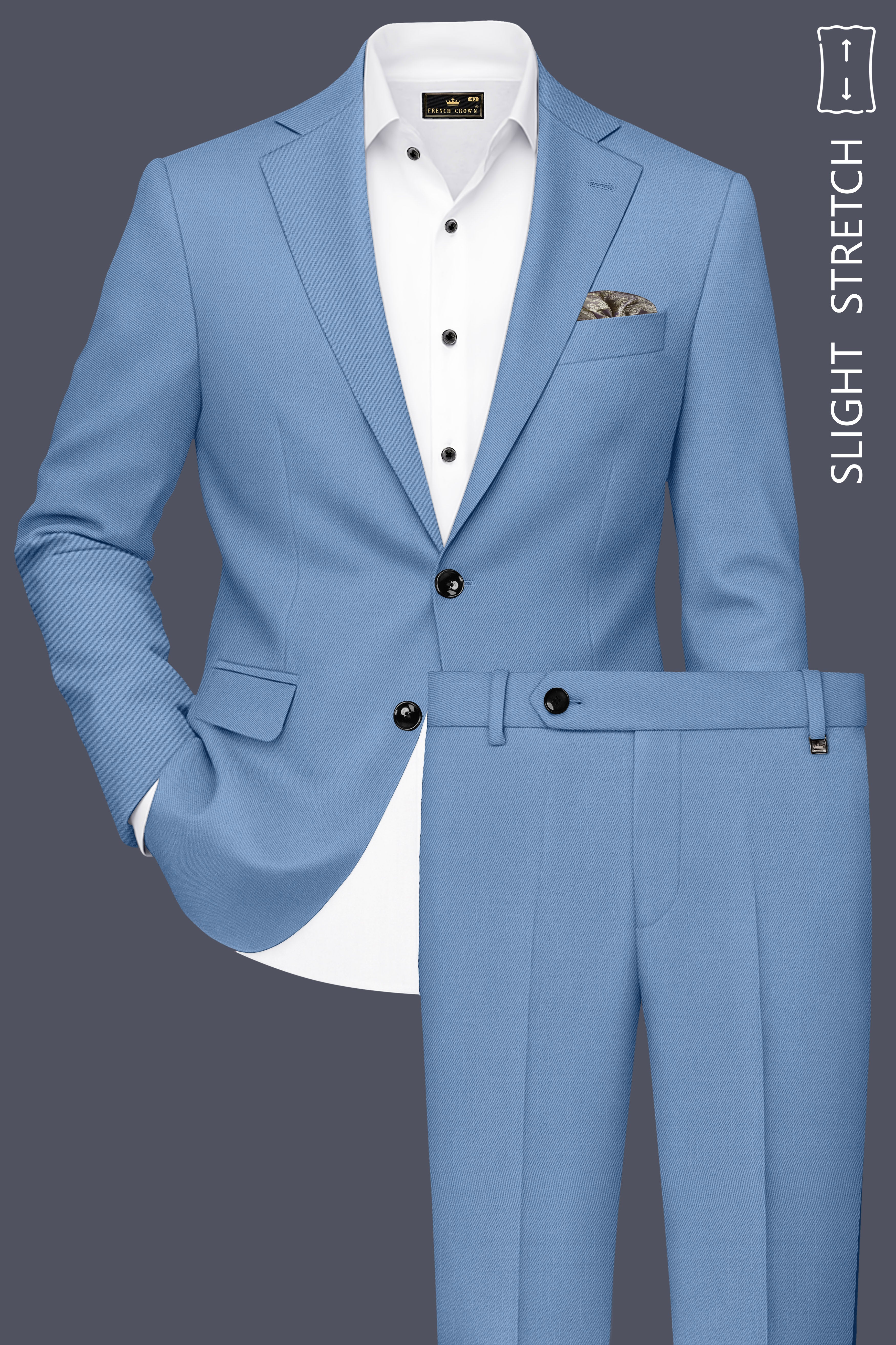 Azure-Glaucous Blue Wool Rich Slight Stretch Single Breasted Suit