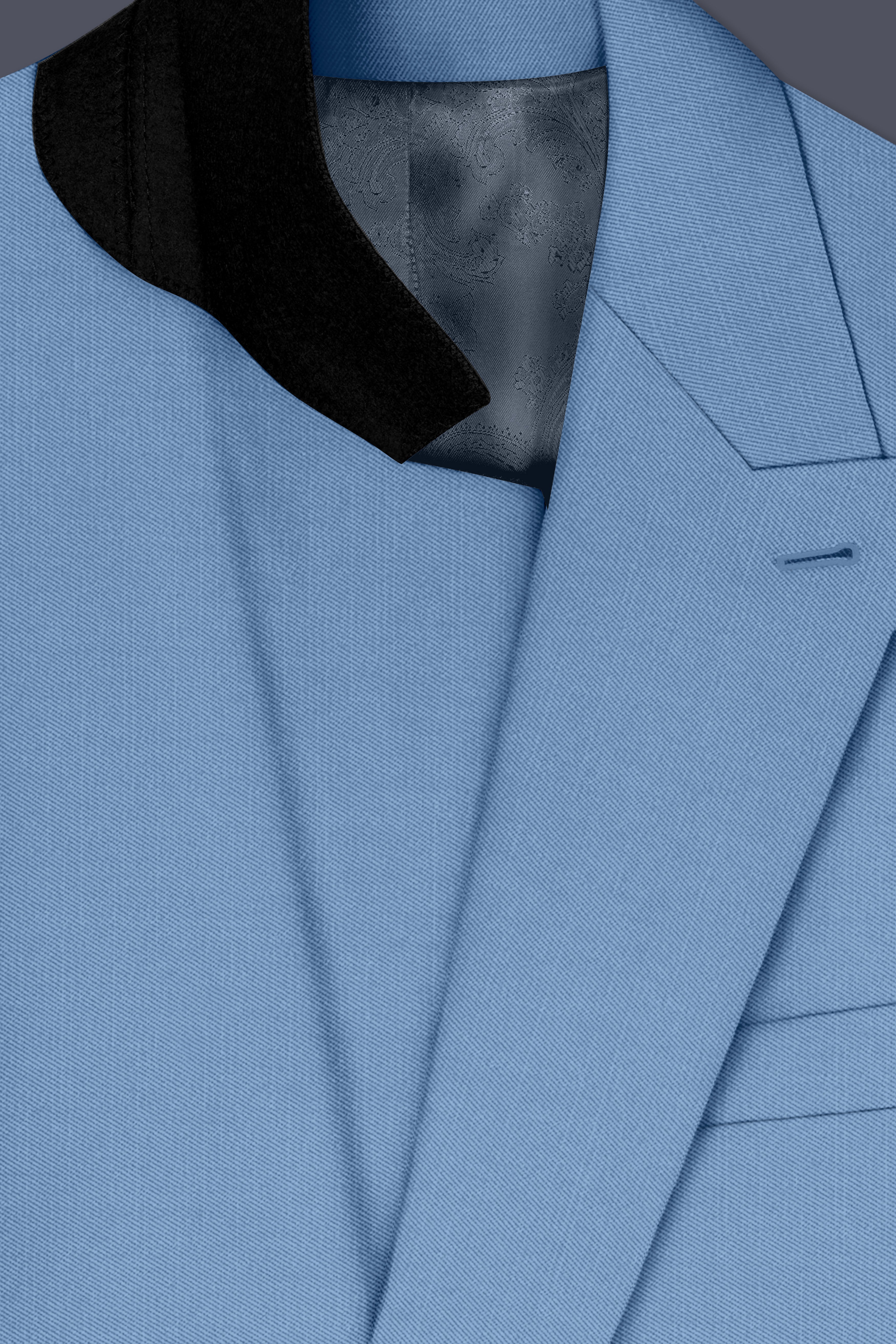 Azure-Glaucous Blue Wool Rich Slight Stretch Double Breasted Suit