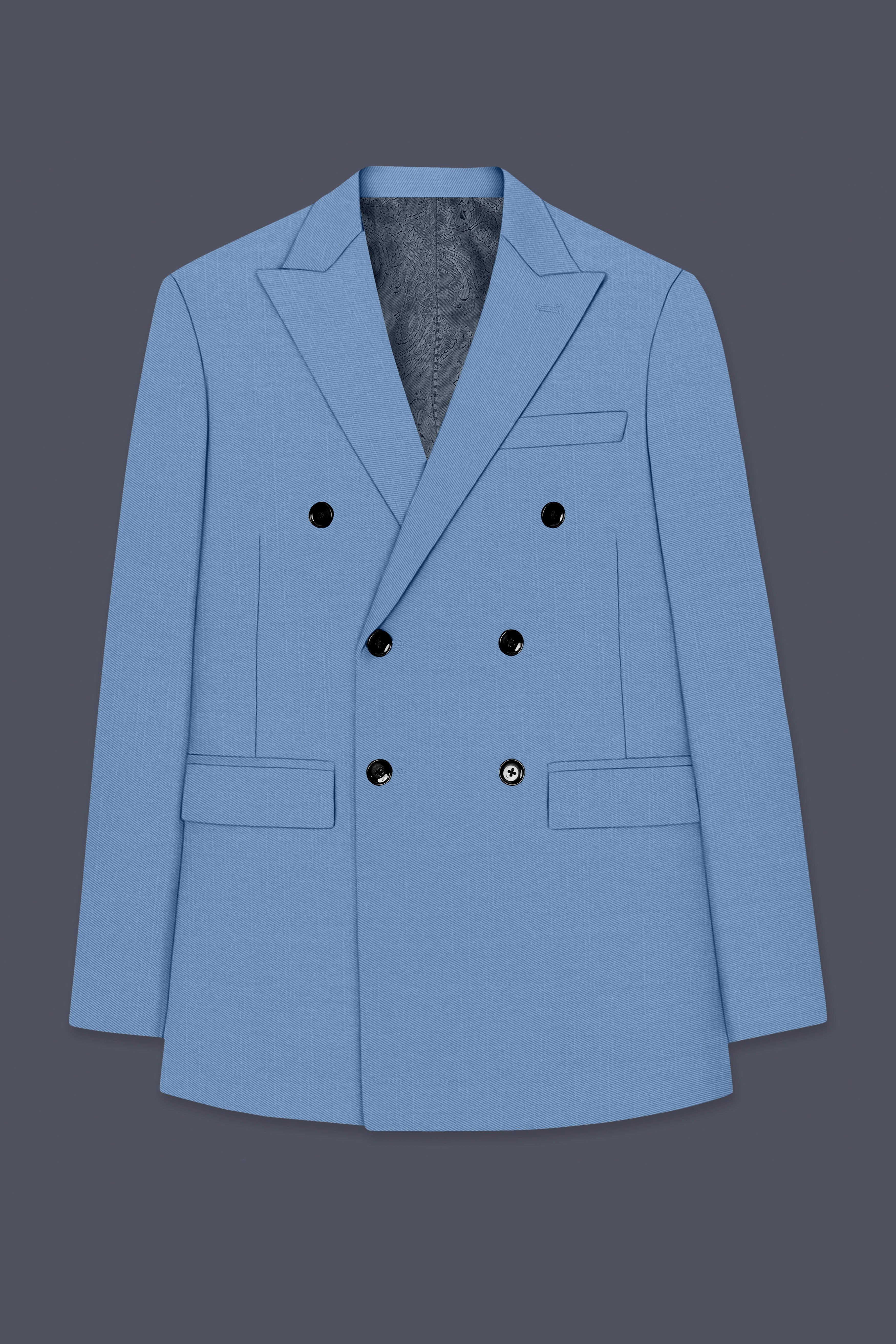 Azure-Glaucous Blue Wool Rich Slight Stretch Double Breasted Suit