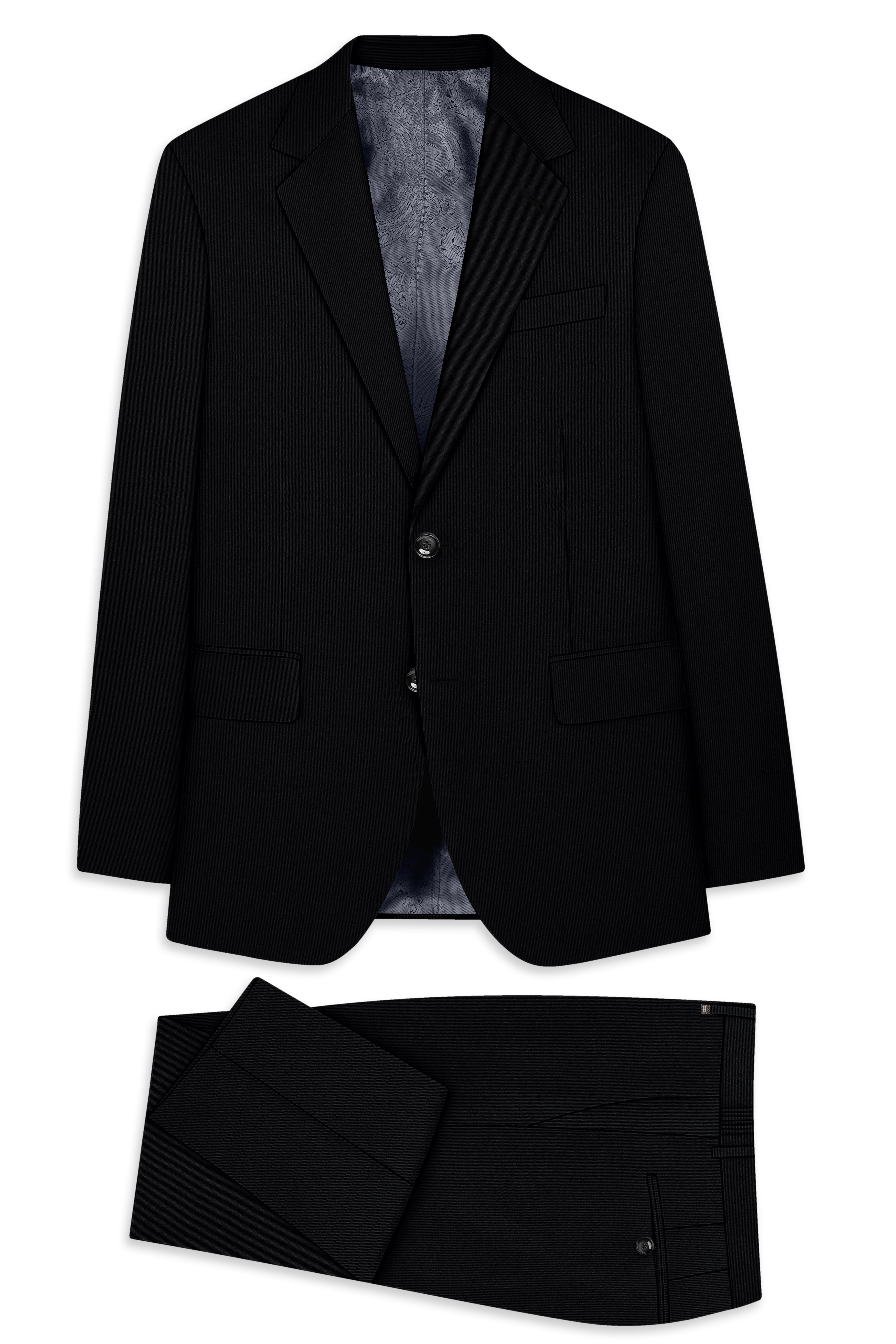 Obsidar-Jade Black Slight Stretch Subtle Sheen Poly-Viscose Single Breasted Suit