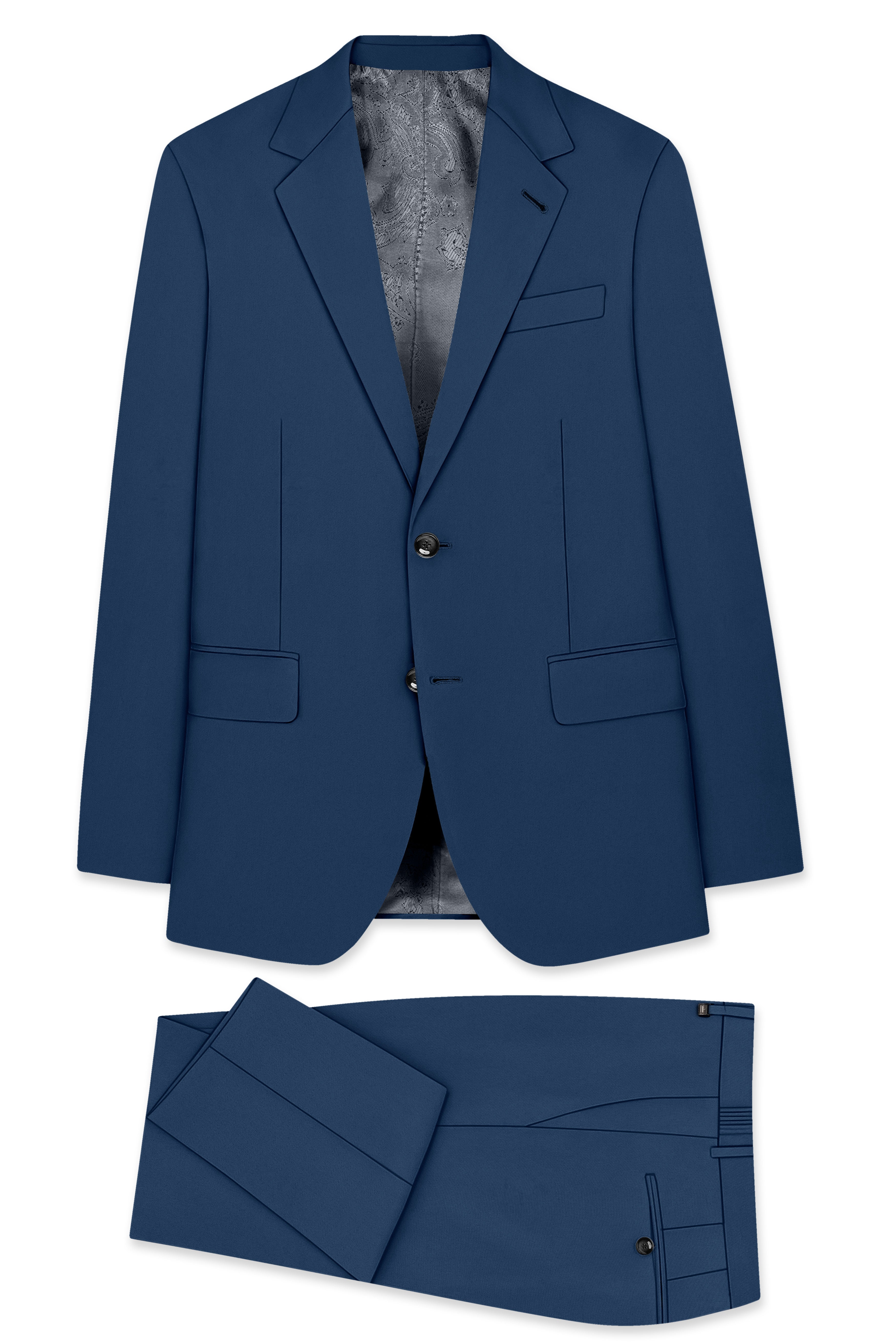 Azuron-Rhino Blue Slight Stretch Subtle Sheen Poly-Viscose Single Breasted Suit