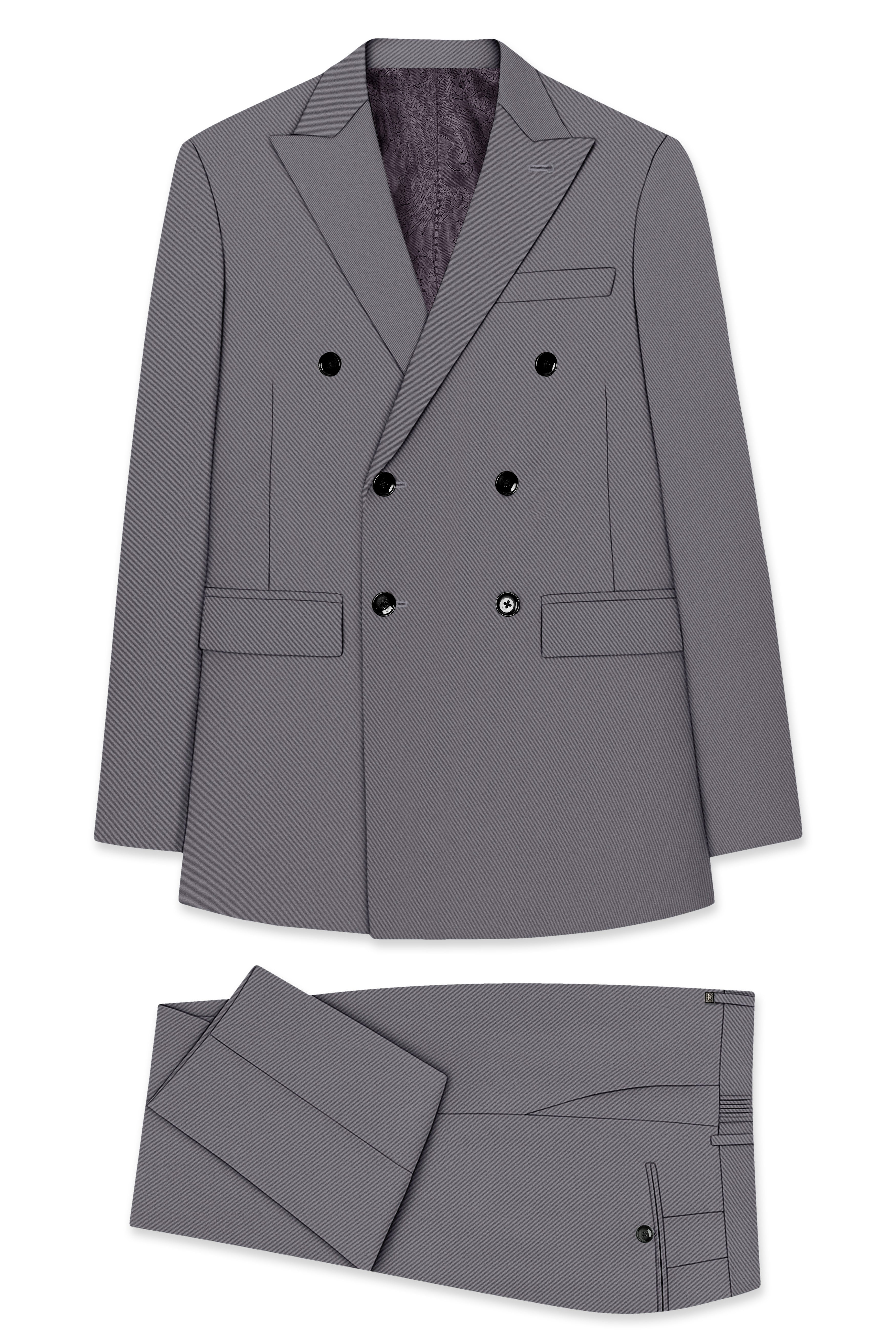 Veltrix-Fuscous Gray Slight Stretch Subtle Sheen Poly-Viscose Double Breasted Suit