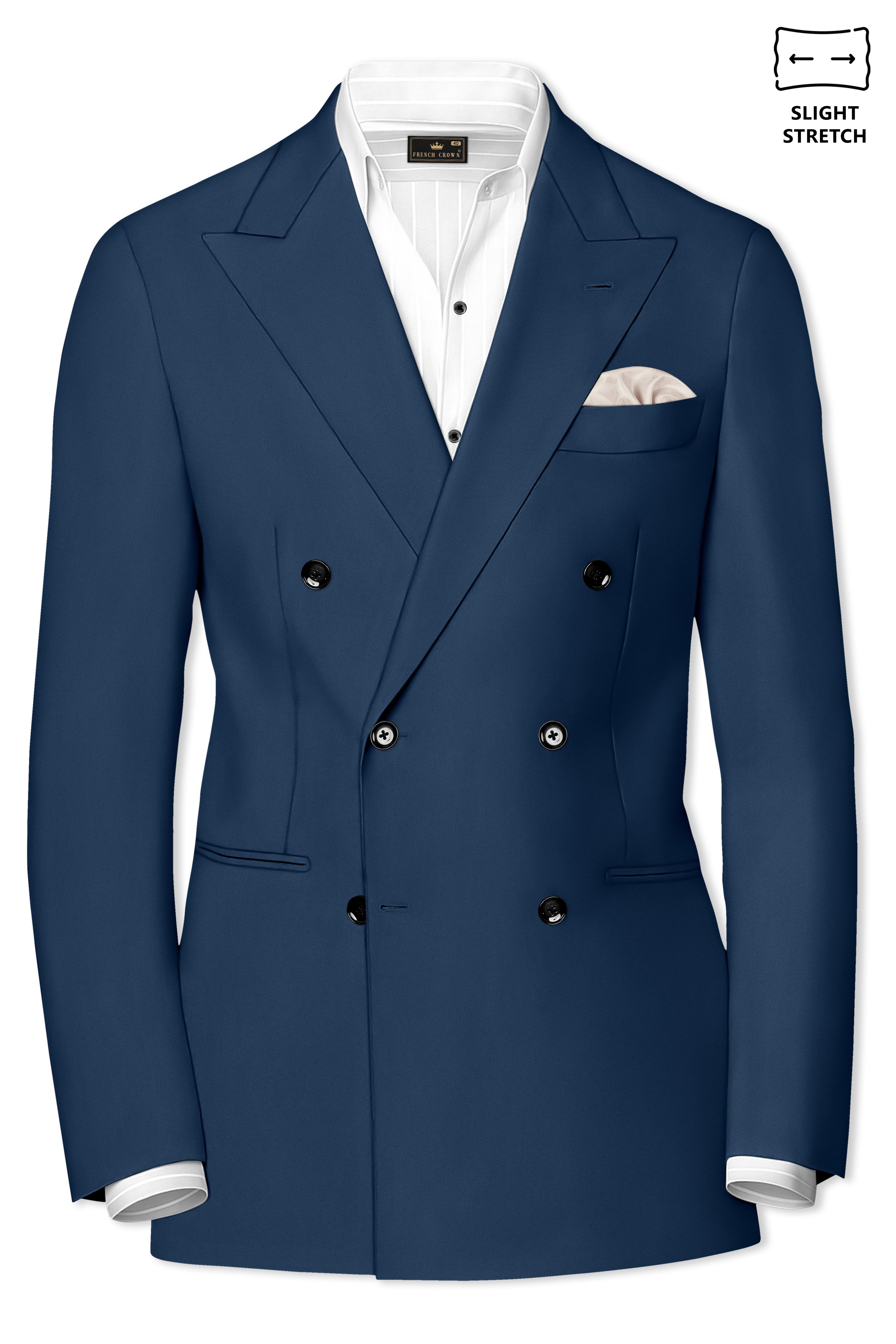 Azuron-Rhino Blue Slight Stretch Subtle Sheen Poly-Viscose Double Breasted Suit