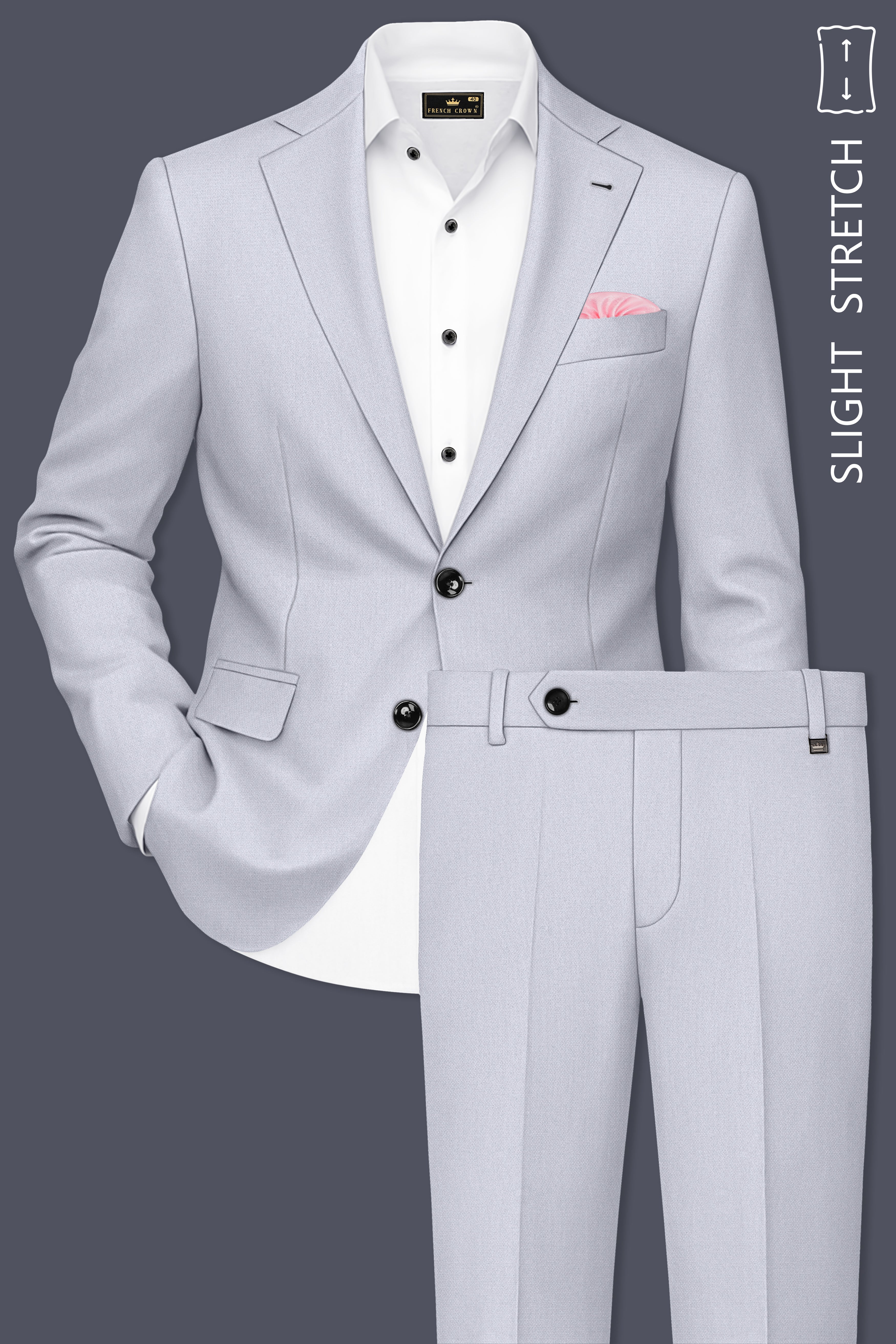 Mist-Spun Pearl Gray Diamond Textured Wool Rich Slight Stretch Single Breasted Suit