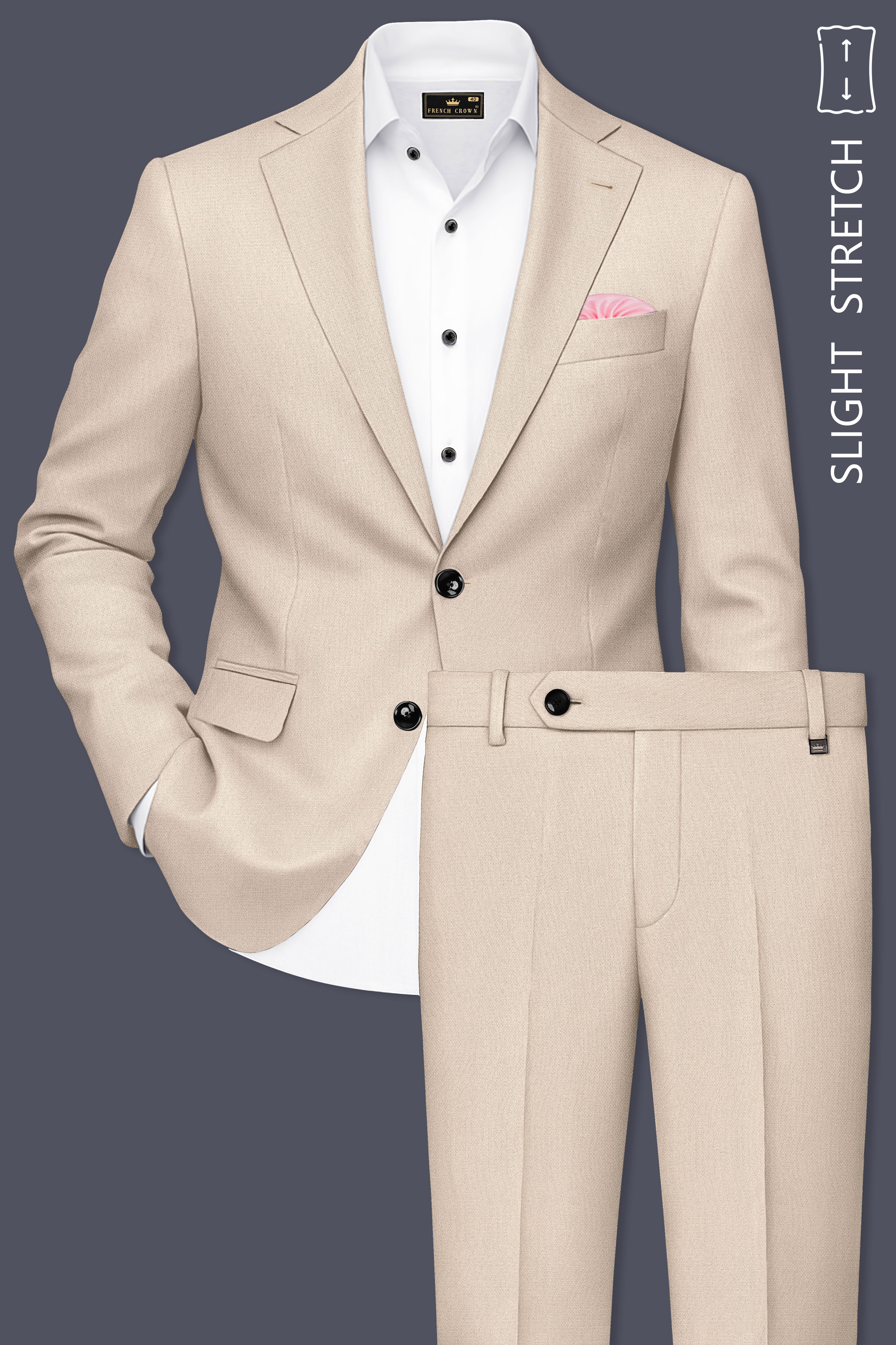 Dune-Foggy Cream Diamond Textured Wool Rich Slight Stretch Single Breasted Suit