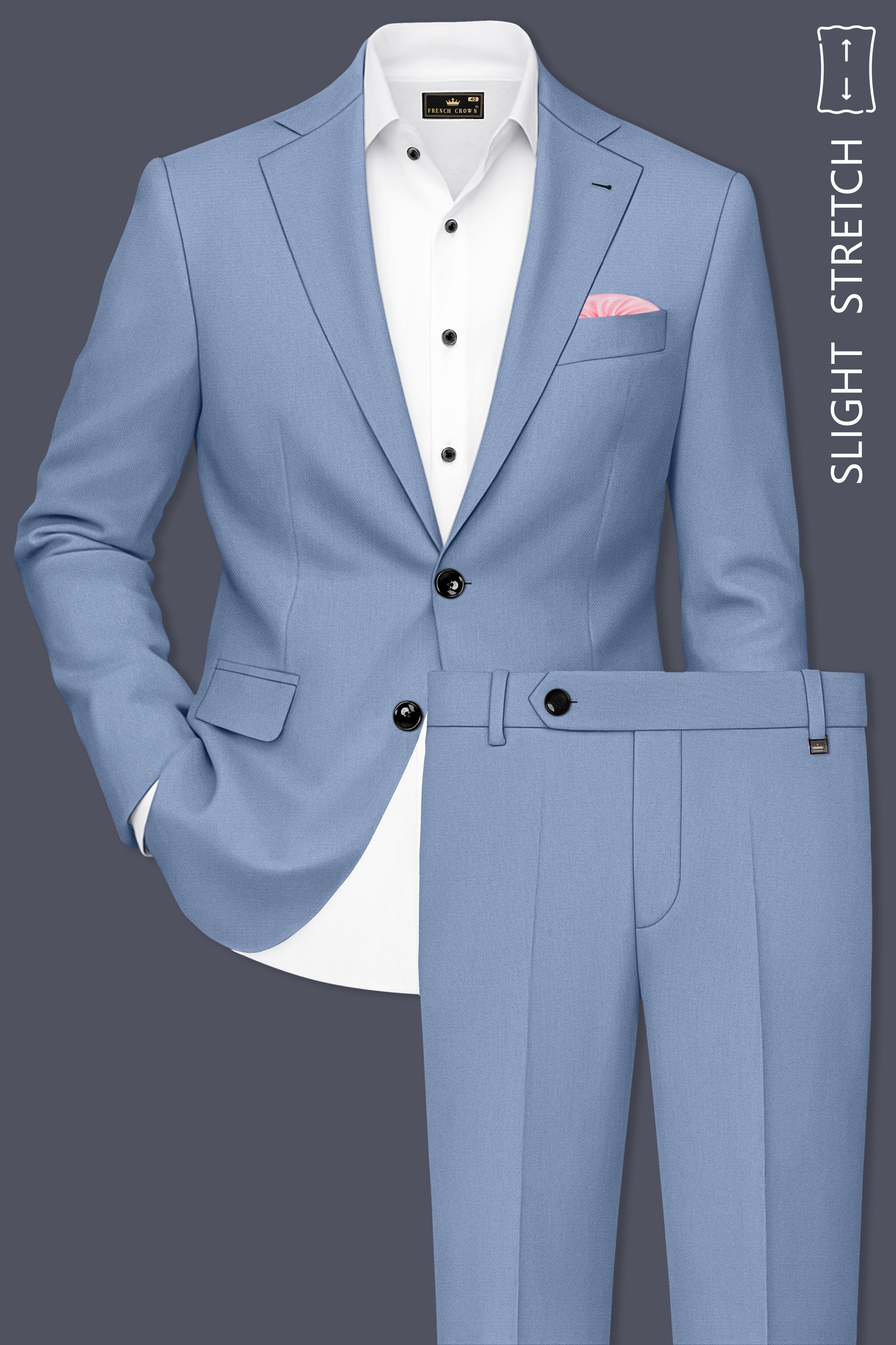 Harbor-Waterloo Blue Diamond Textured Wool Rich Slight Stretch Single Breasted Suit