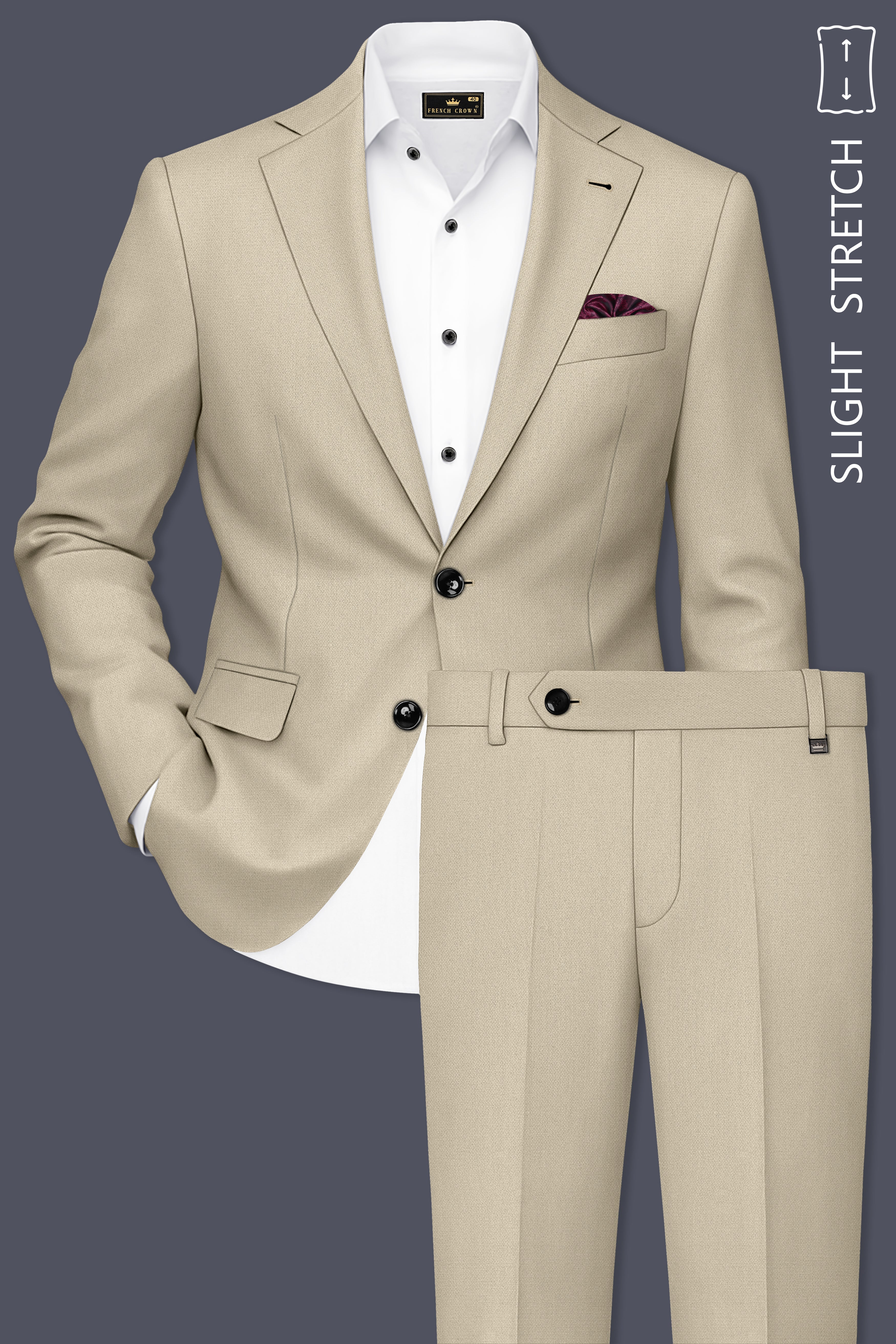 Vellum-Rodeo Cream Diamond Textured Wool Rich Slight Stretch Single Breasted Suit