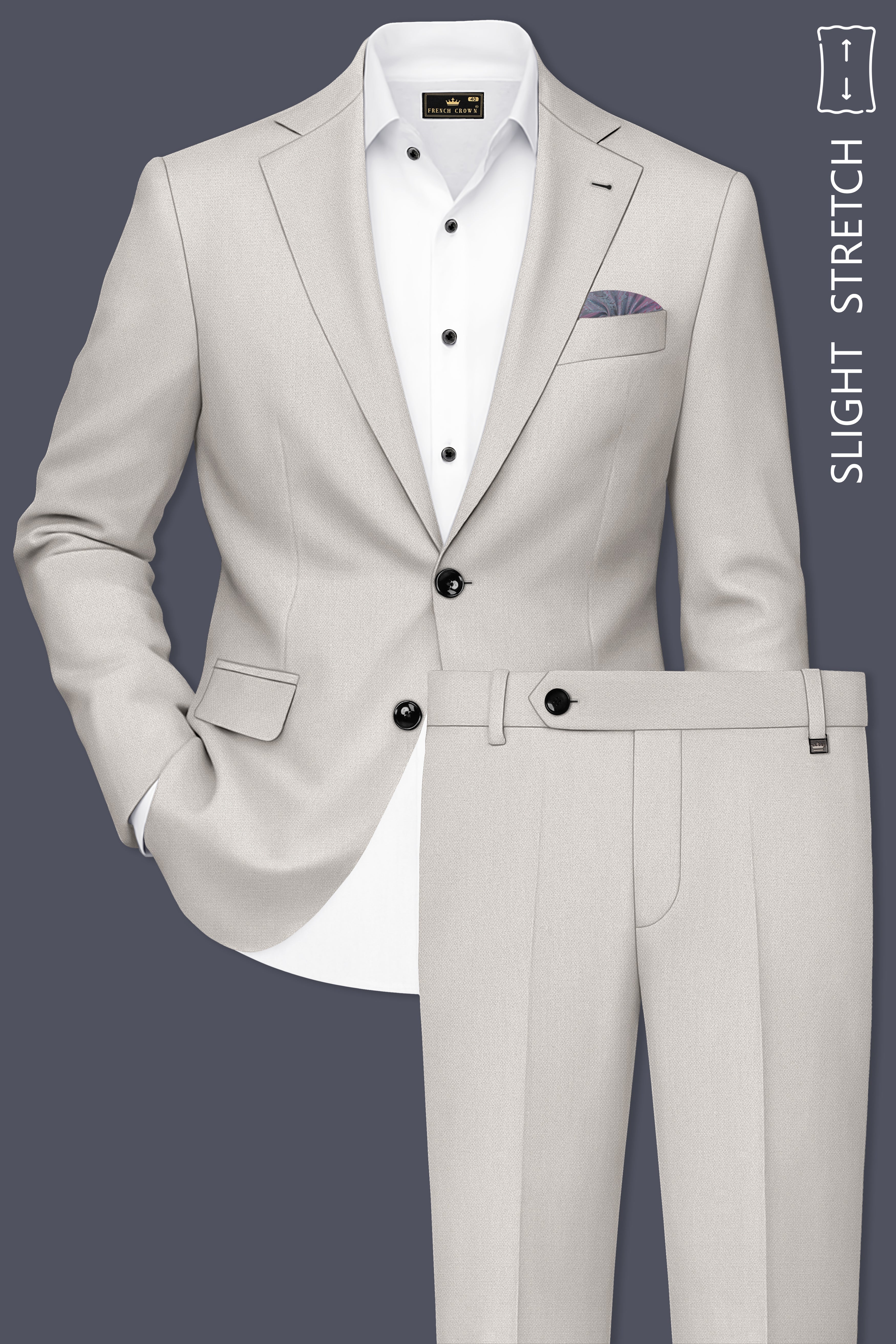 Helix-Fossil Gray Diamond Textured Wool Rich Slight Stretch Single Breasted Suit