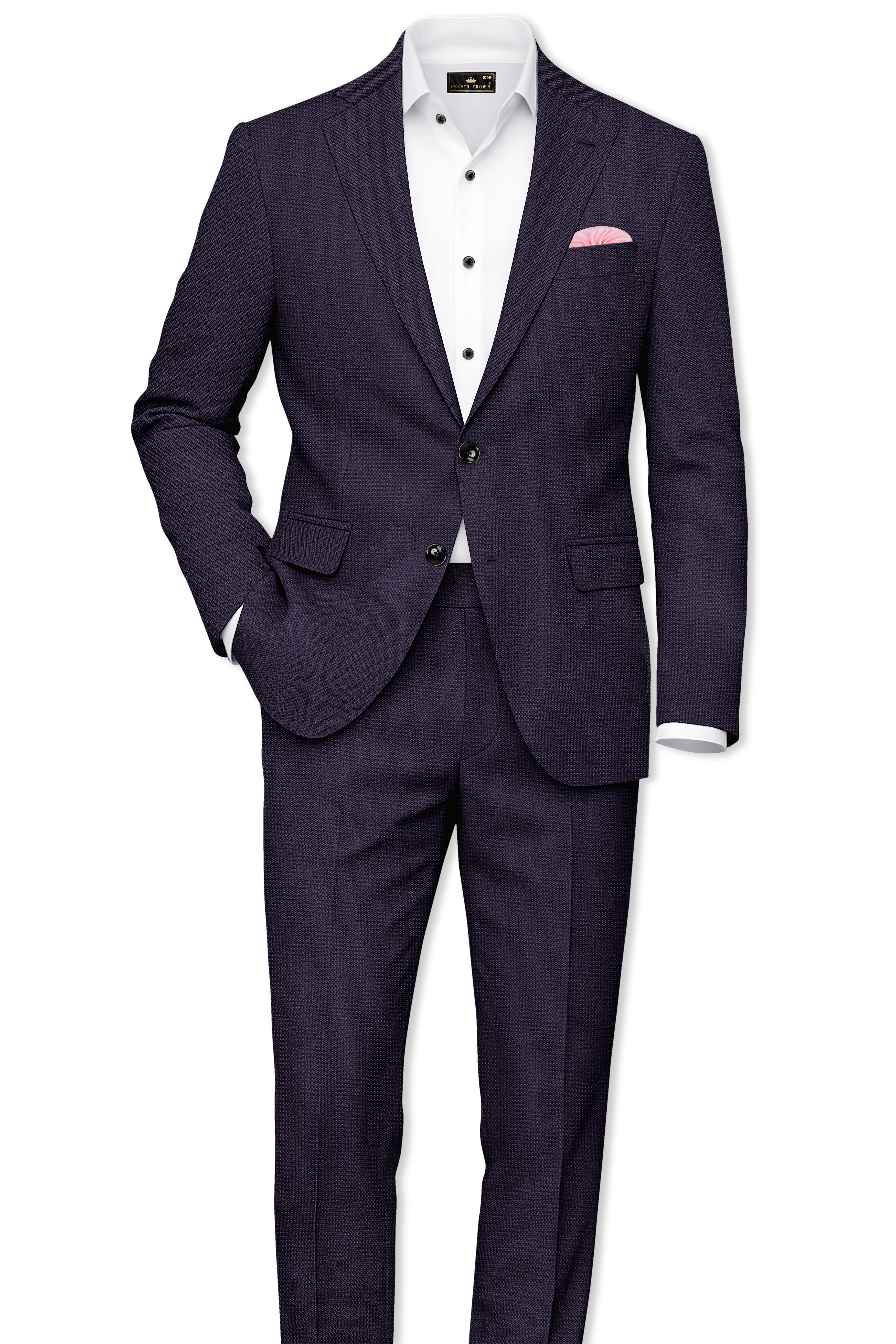 Vesper-Bastille Purple Diamond Textured Wool Rich Slight Stretch Single Breasted Suit