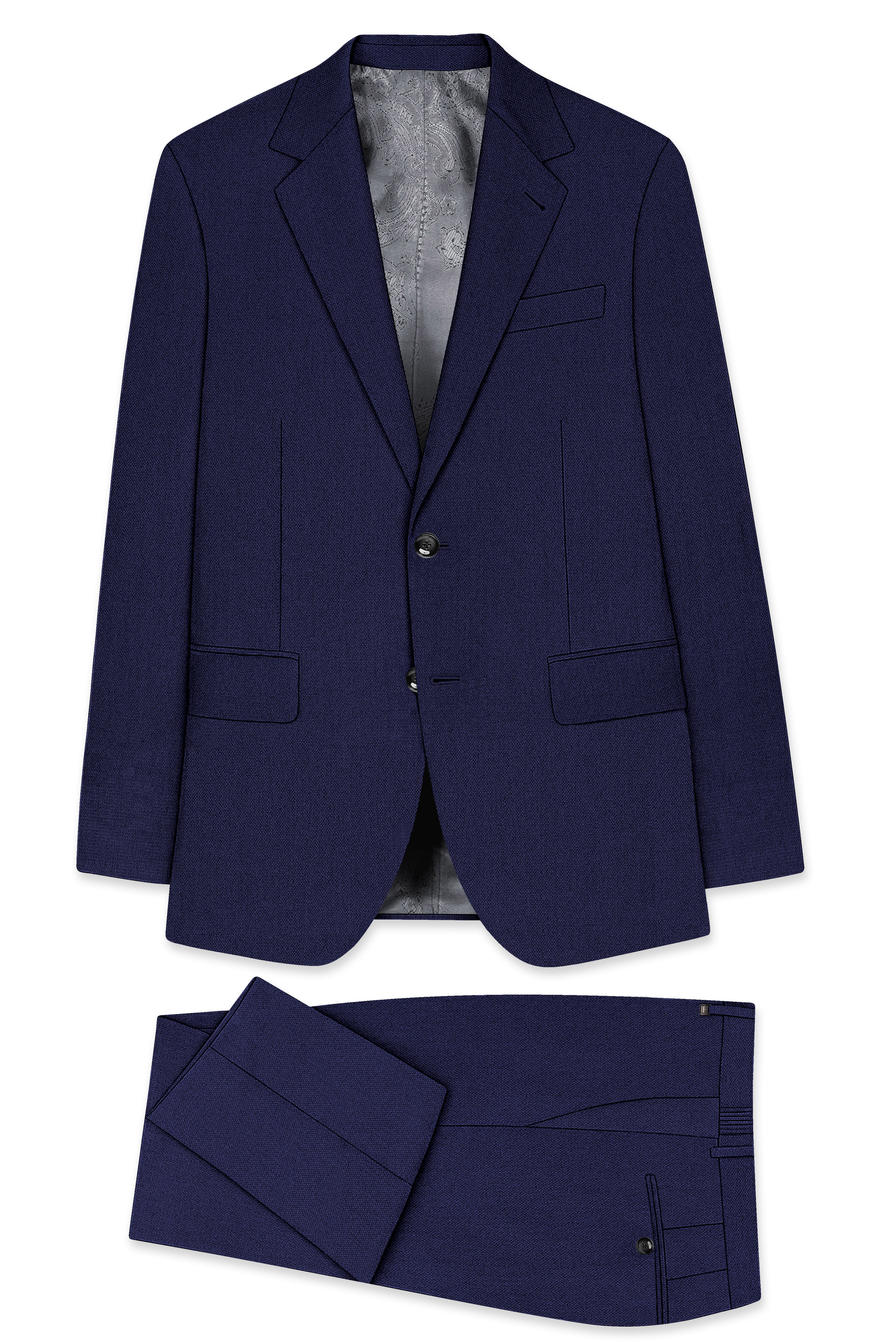Orion-Vulcan Blue Diamond Textured Wool Rich Slight Stretch Single Breasted Suit