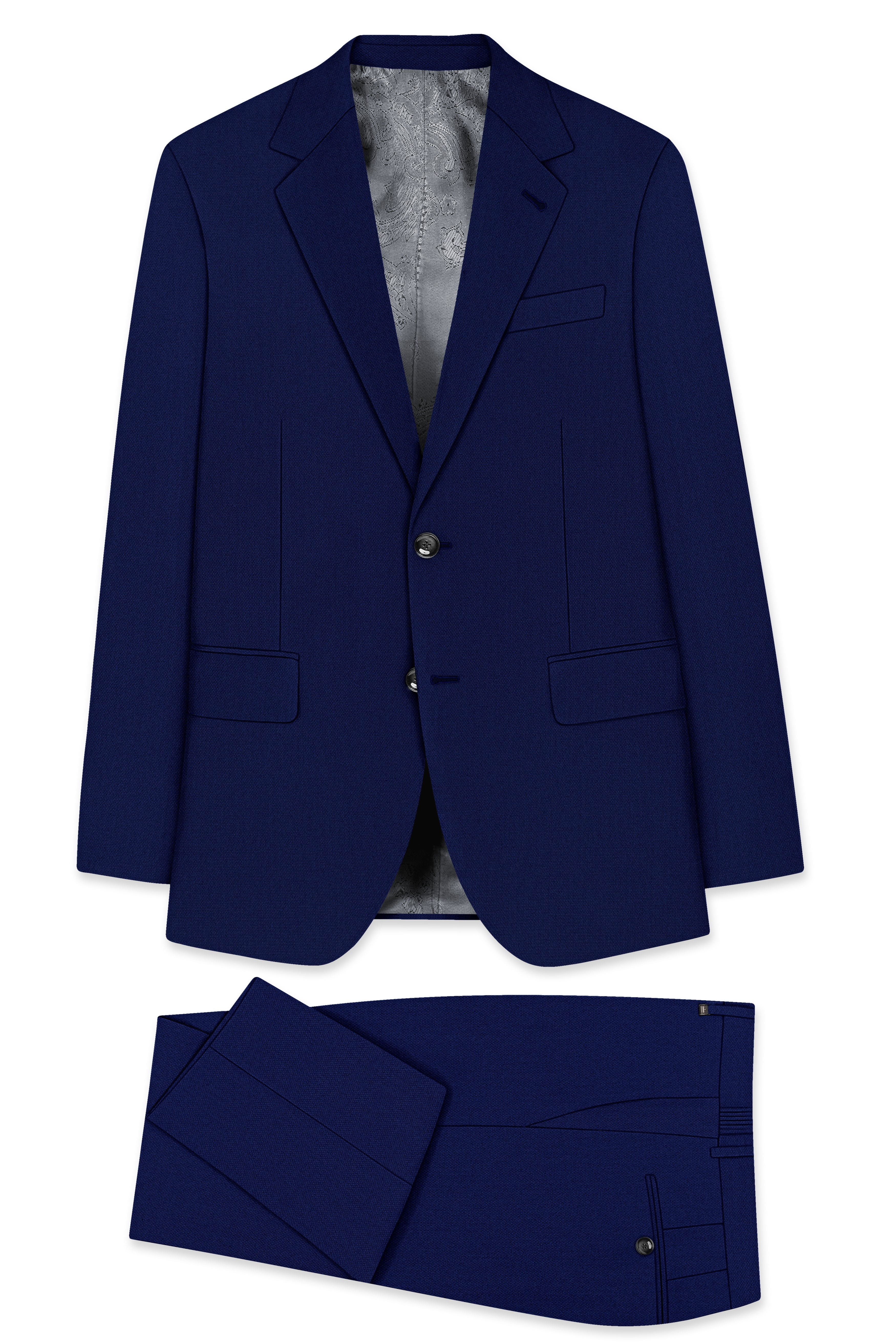 Orion-Vulcan Blue Diamond Textured Wool Rich Slight Stretch Single Breasted Suit