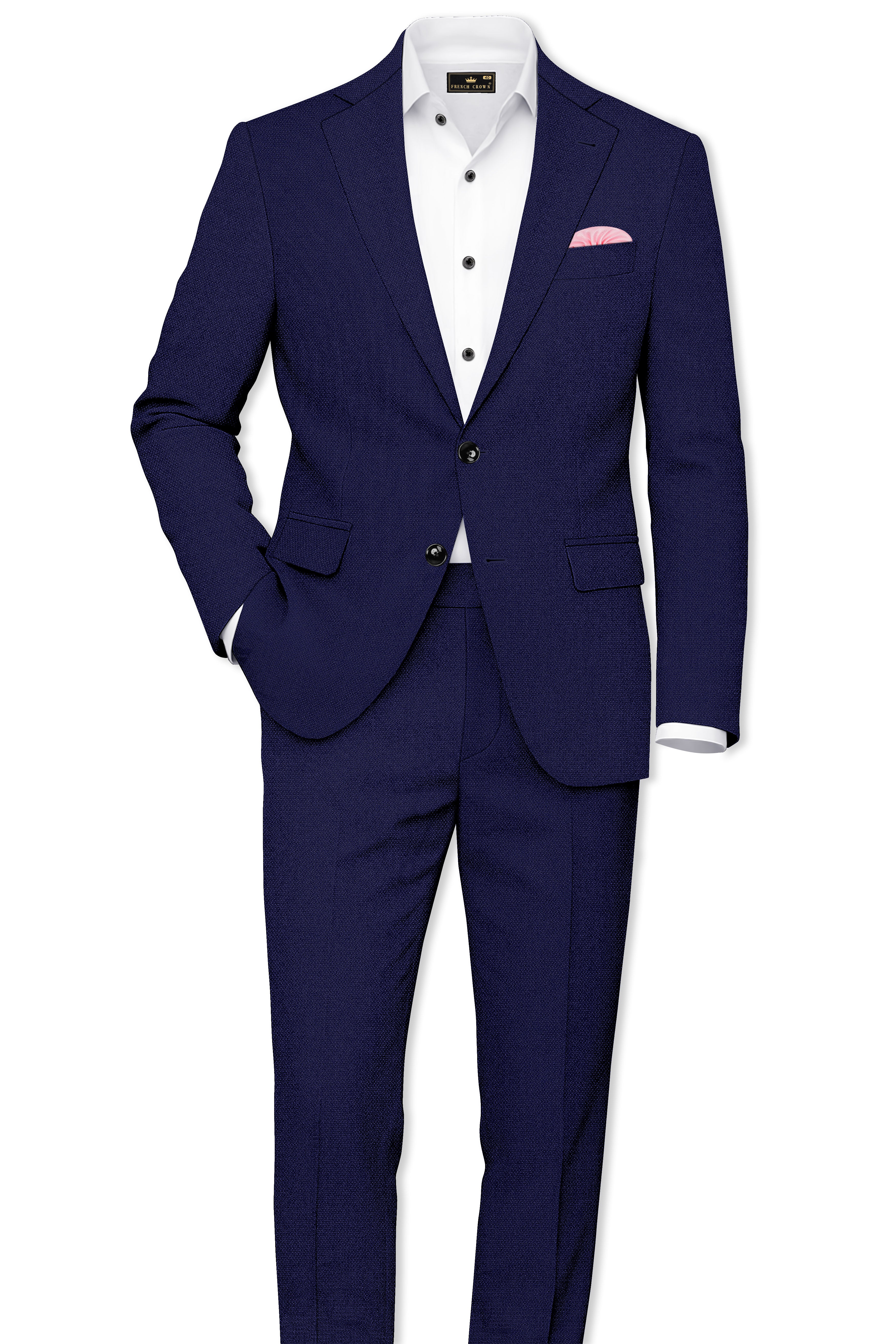 Orion-Vulcan Blue Diamond Textured Wool Rich Slight Stretch Single Breasted Suit