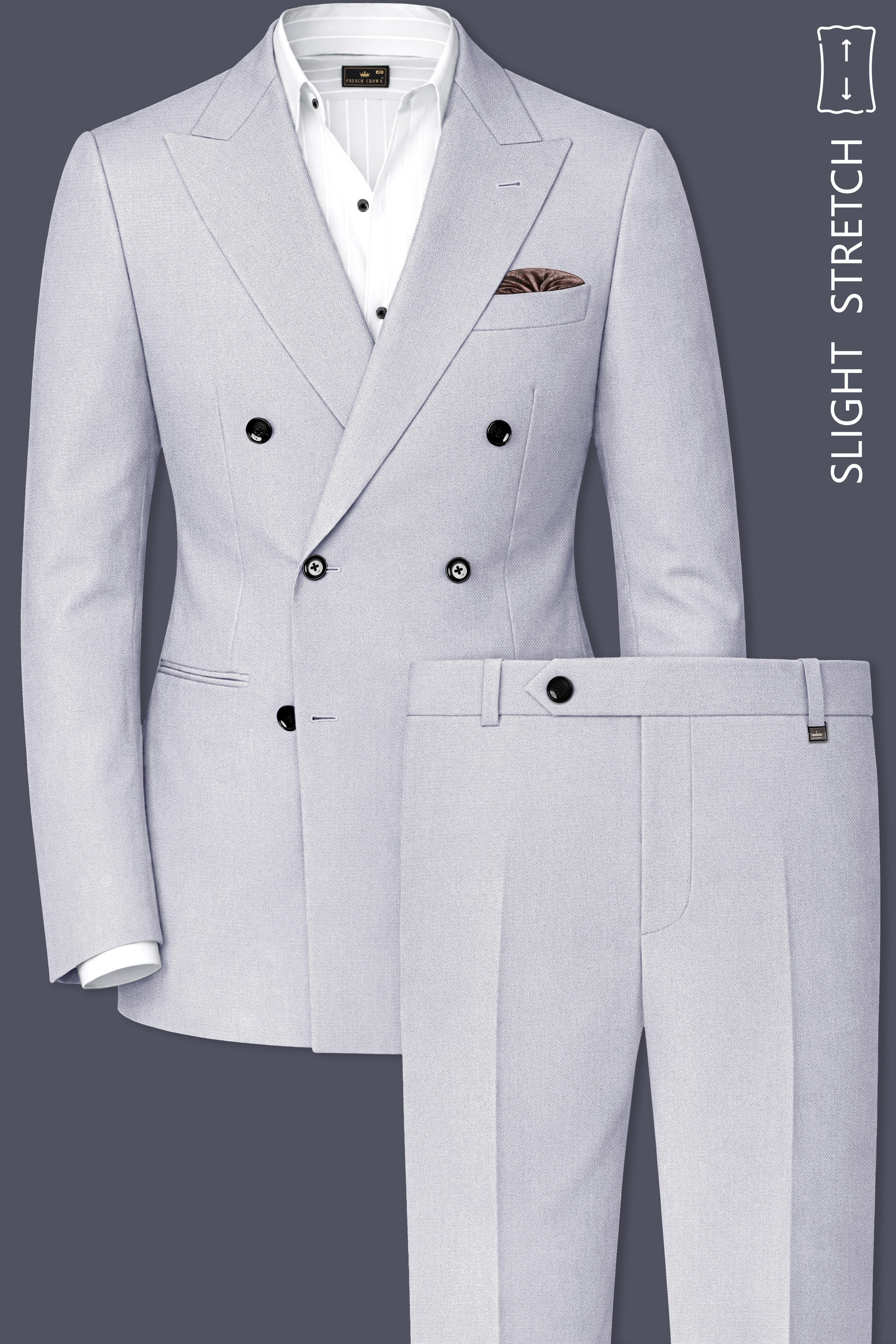 Prism-Chalice Gray Diamond Textured Wool Rich Slight Stretch Double Breasted Suit