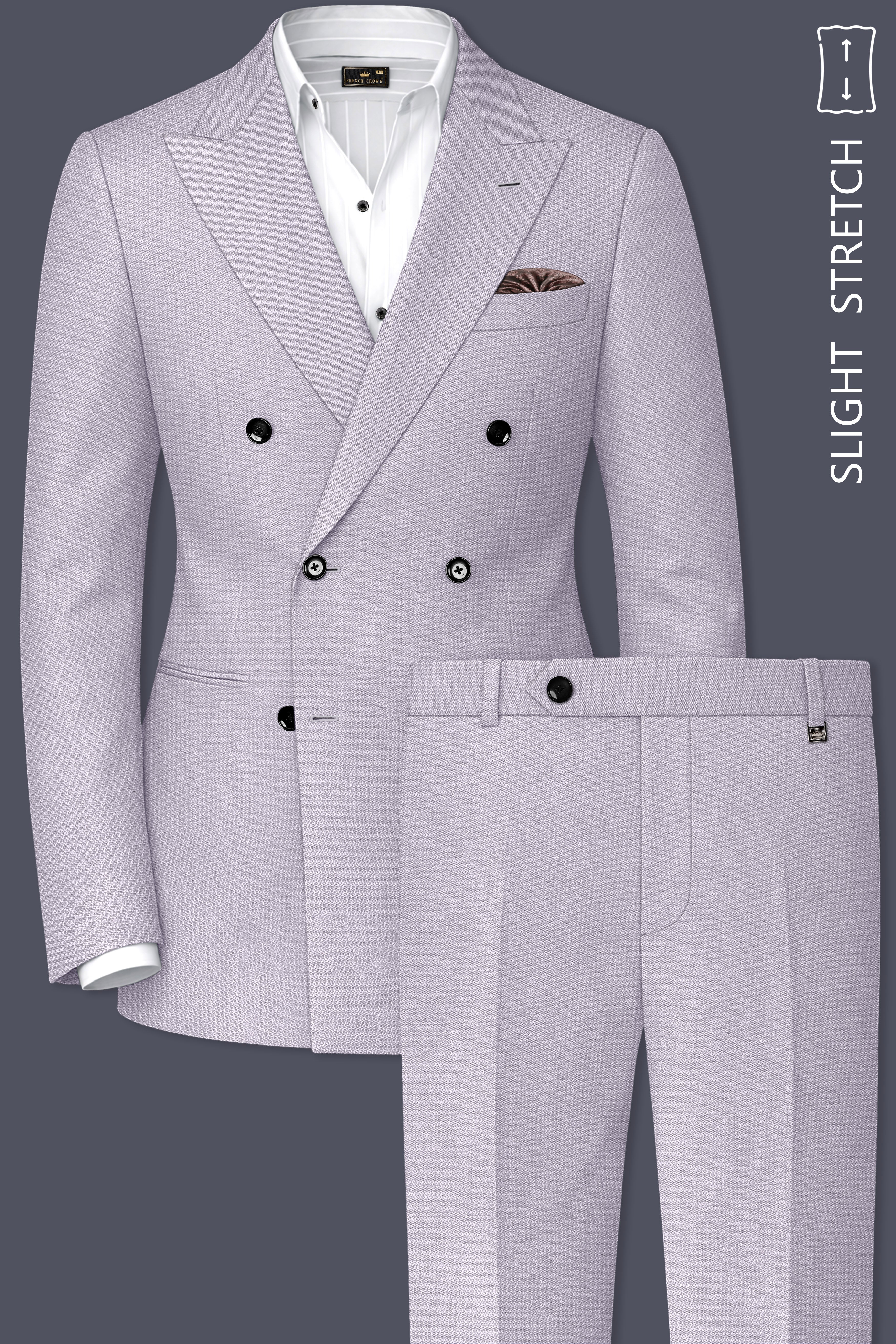 Mist-Spun Pearl Gray Diamond Textured Wool Rich Slight Stretch Double Breasted Suit