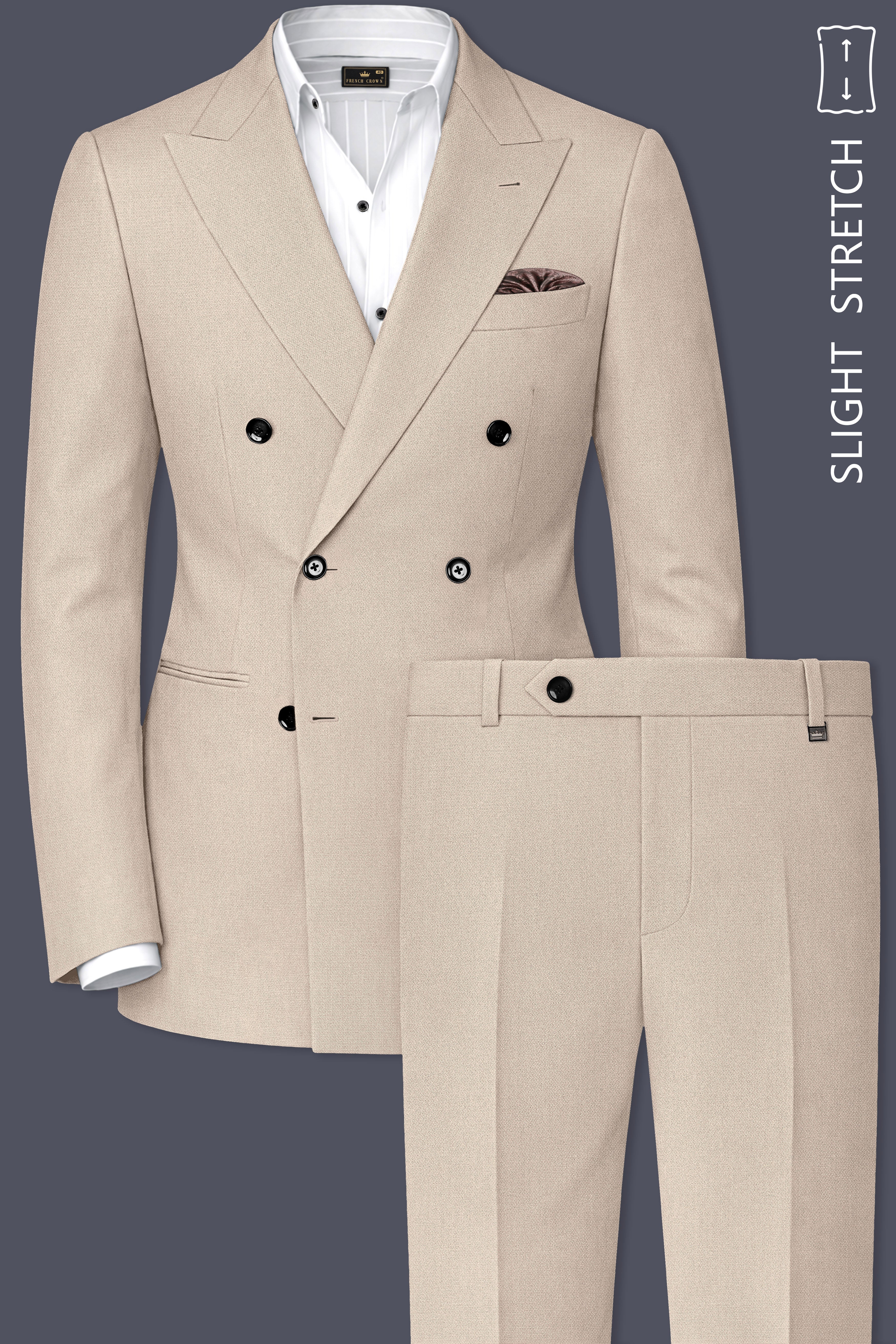 Dune-Foggy Cream Diamond Textured Wool Rich Slight Stretch Double Breasted Suit