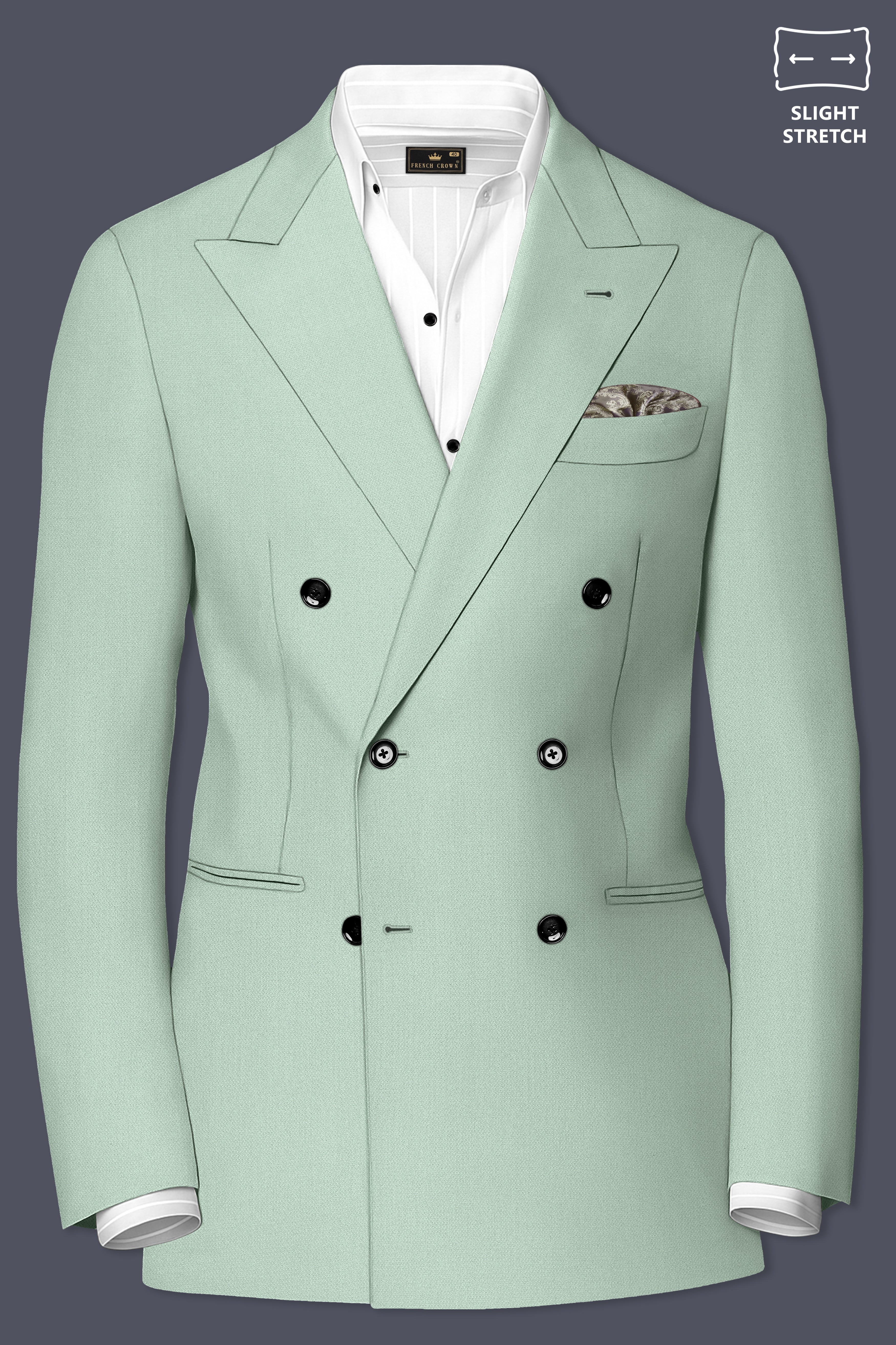 Sylvan-Cascade Green Diamond Textured Wool Rich Slight Stretch Double Breasted Suit