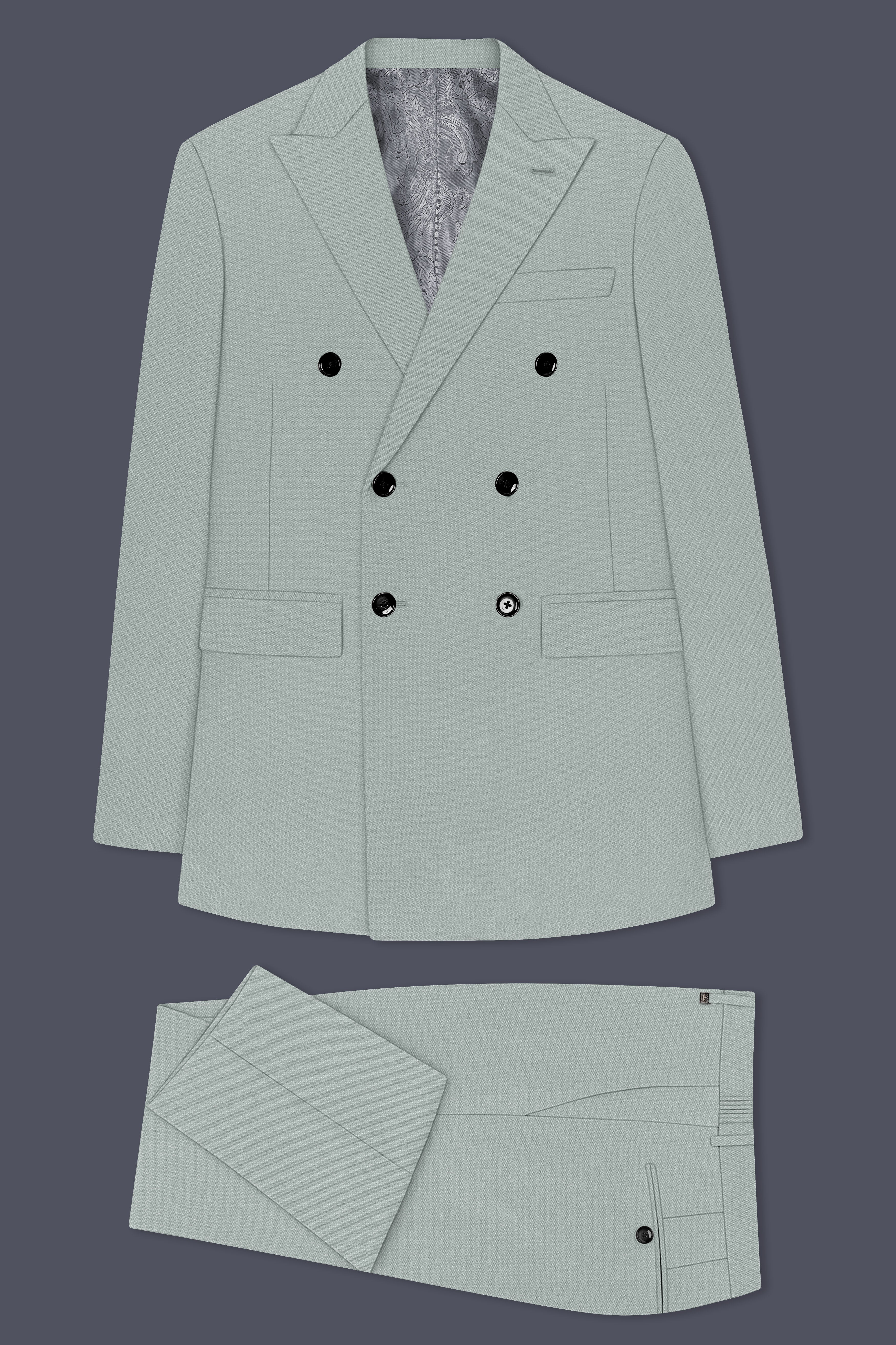 Sylvan-Cascade Green Diamond Textured Wool Rich Slight Stretch Double Breasted Suit