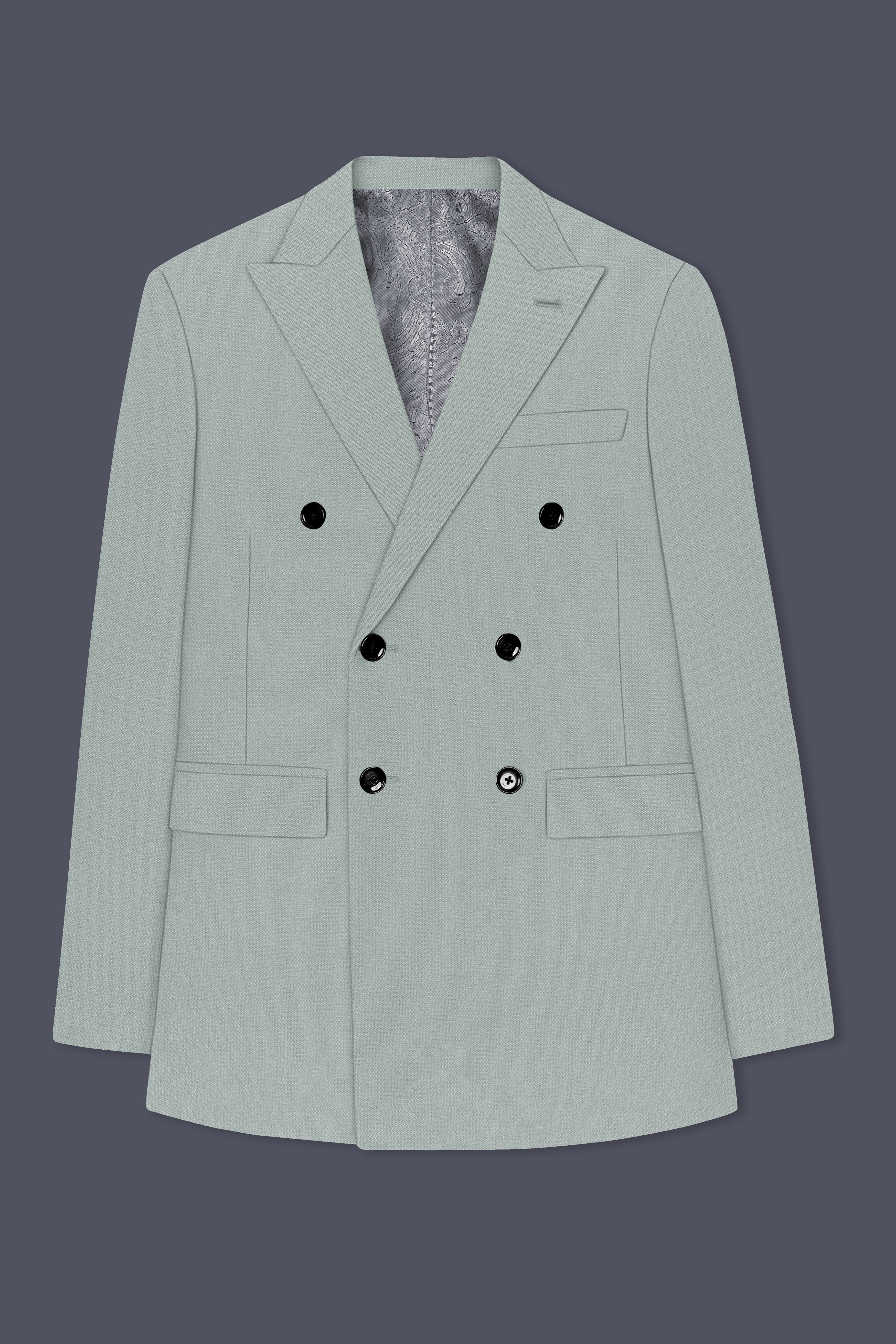 Sylvan-Cascade Green Diamond Textured Wool Rich Slight Stretch Double Breasted Suit